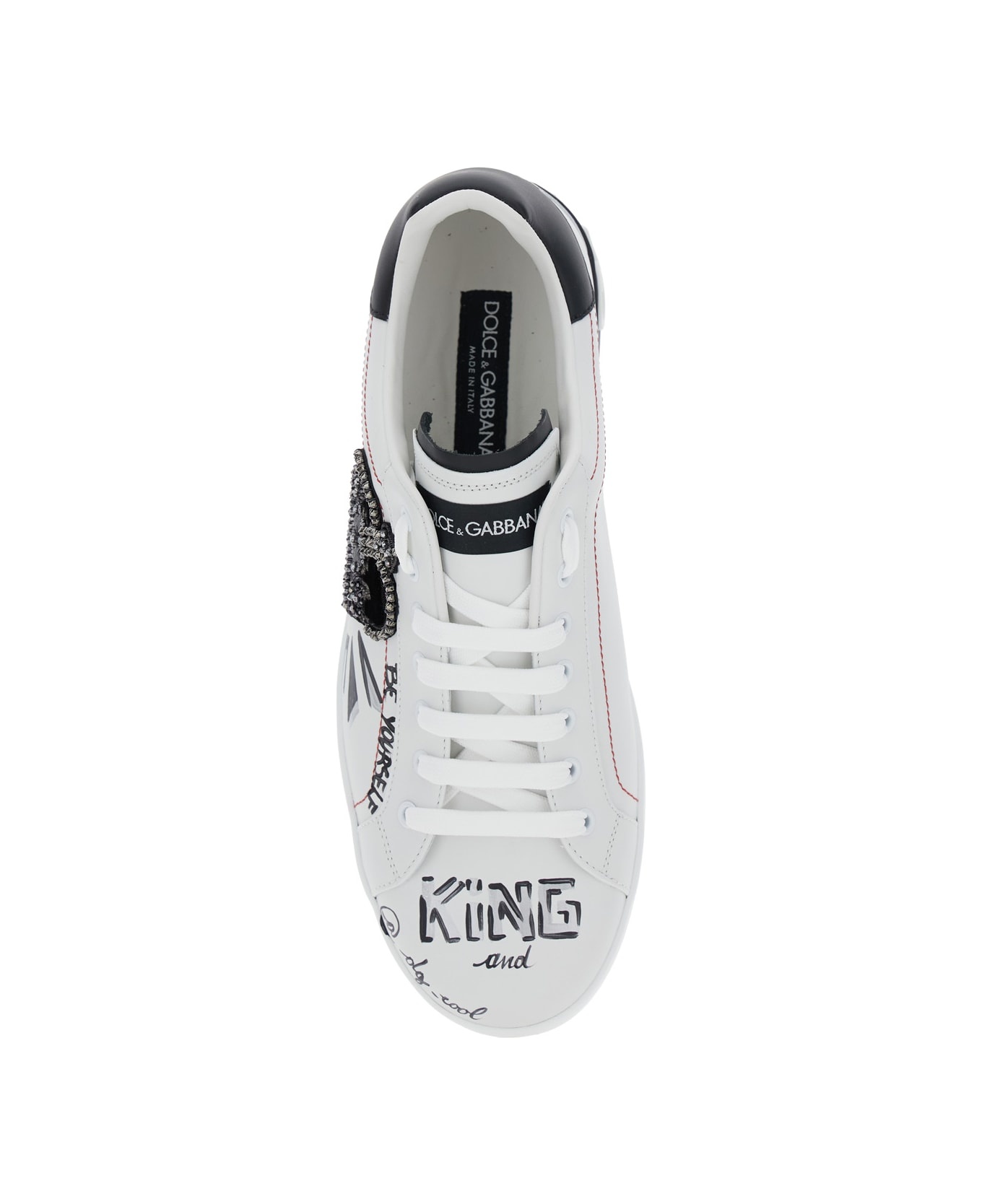 White Low Top Sneakers With Logo Patch On The Tongue And All-over Print In Leather Man - 4