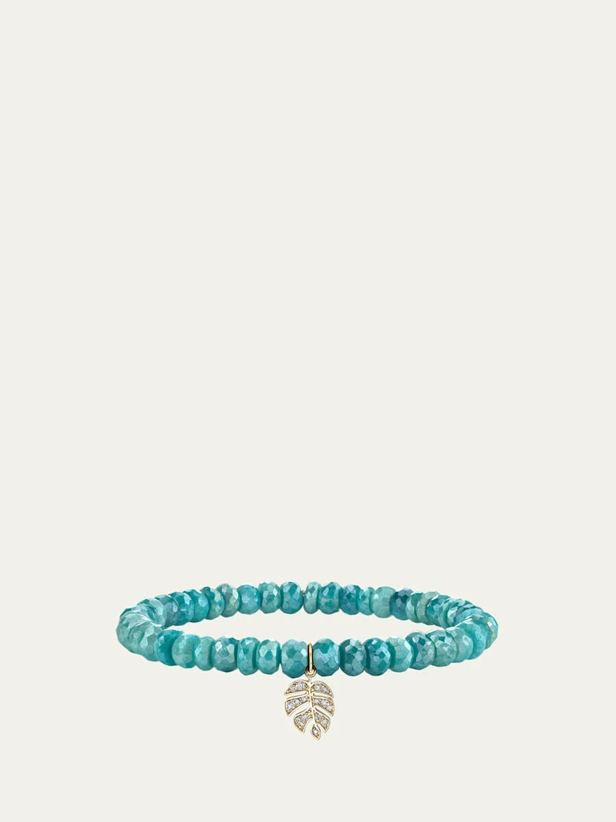14K Diamond Monstera on Teal Quartz Bracelet - 1