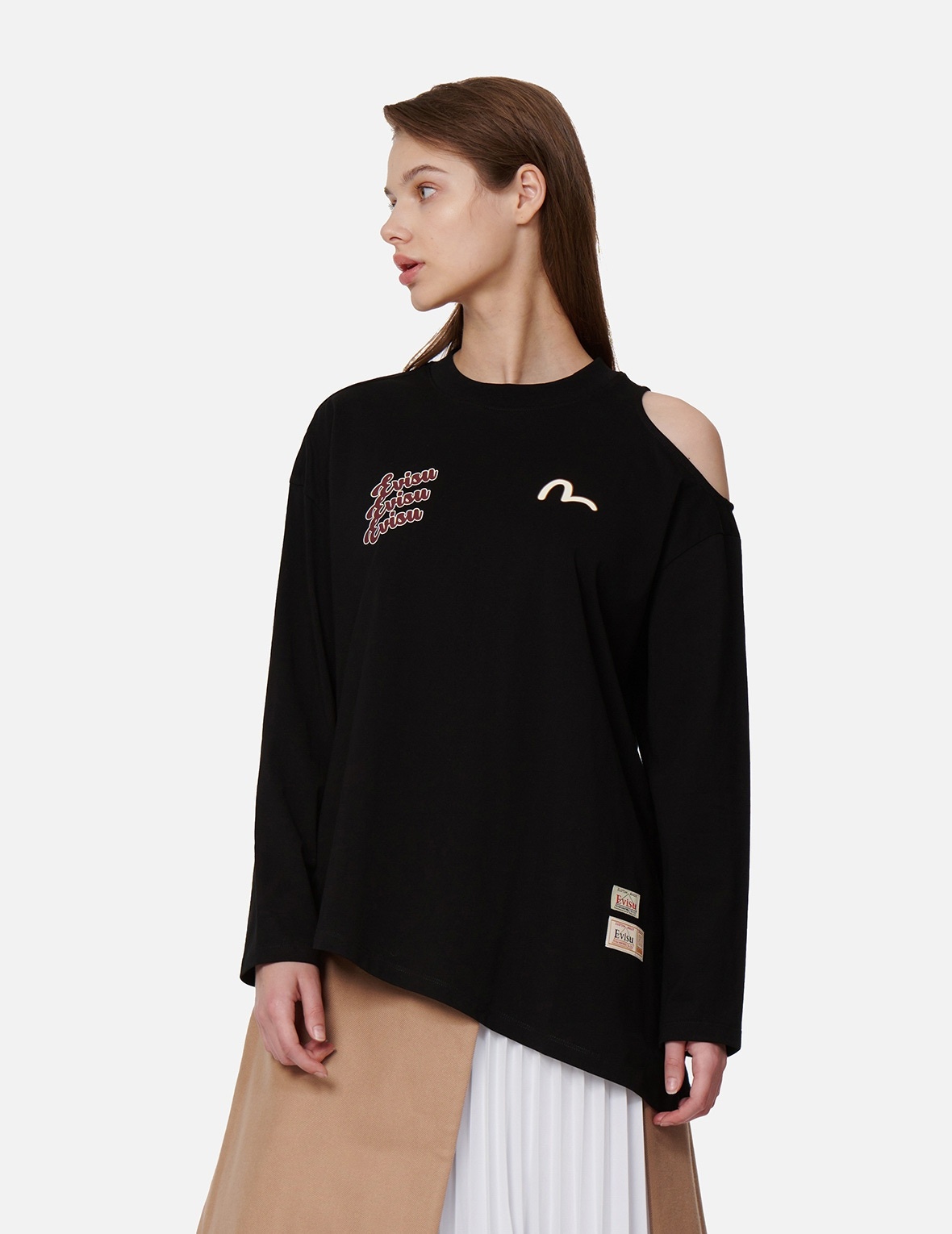 LOGO PRINT ONE-SHOULDER CUT-OUT T-SHIRT - 7