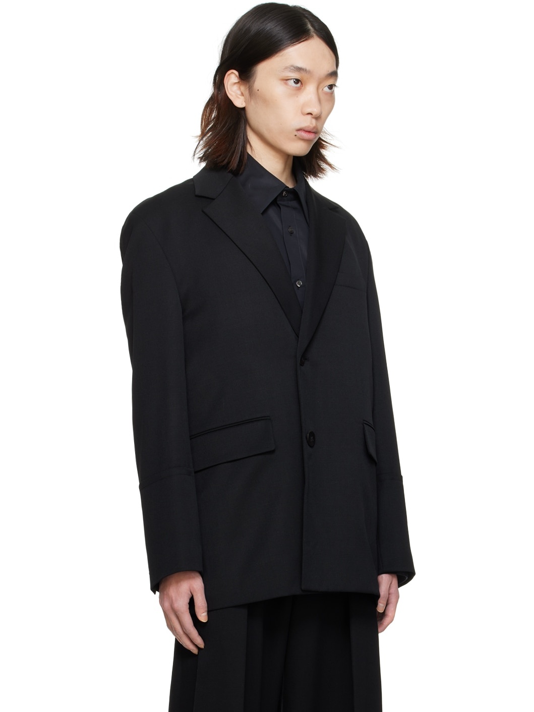 Black Notched Lapel Blazer - 2