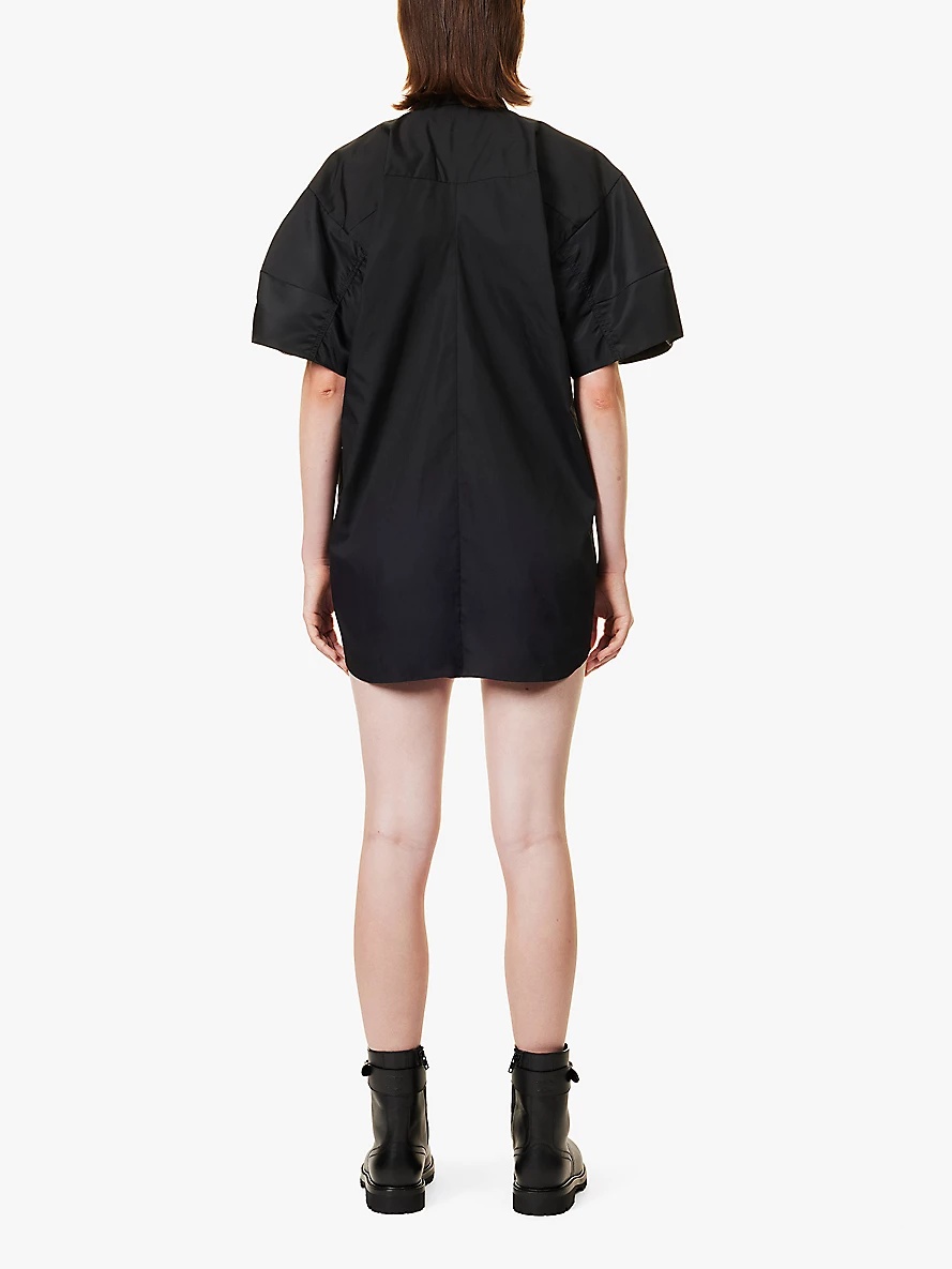 Contrast-panel short-sleeved woven mini dress - 4