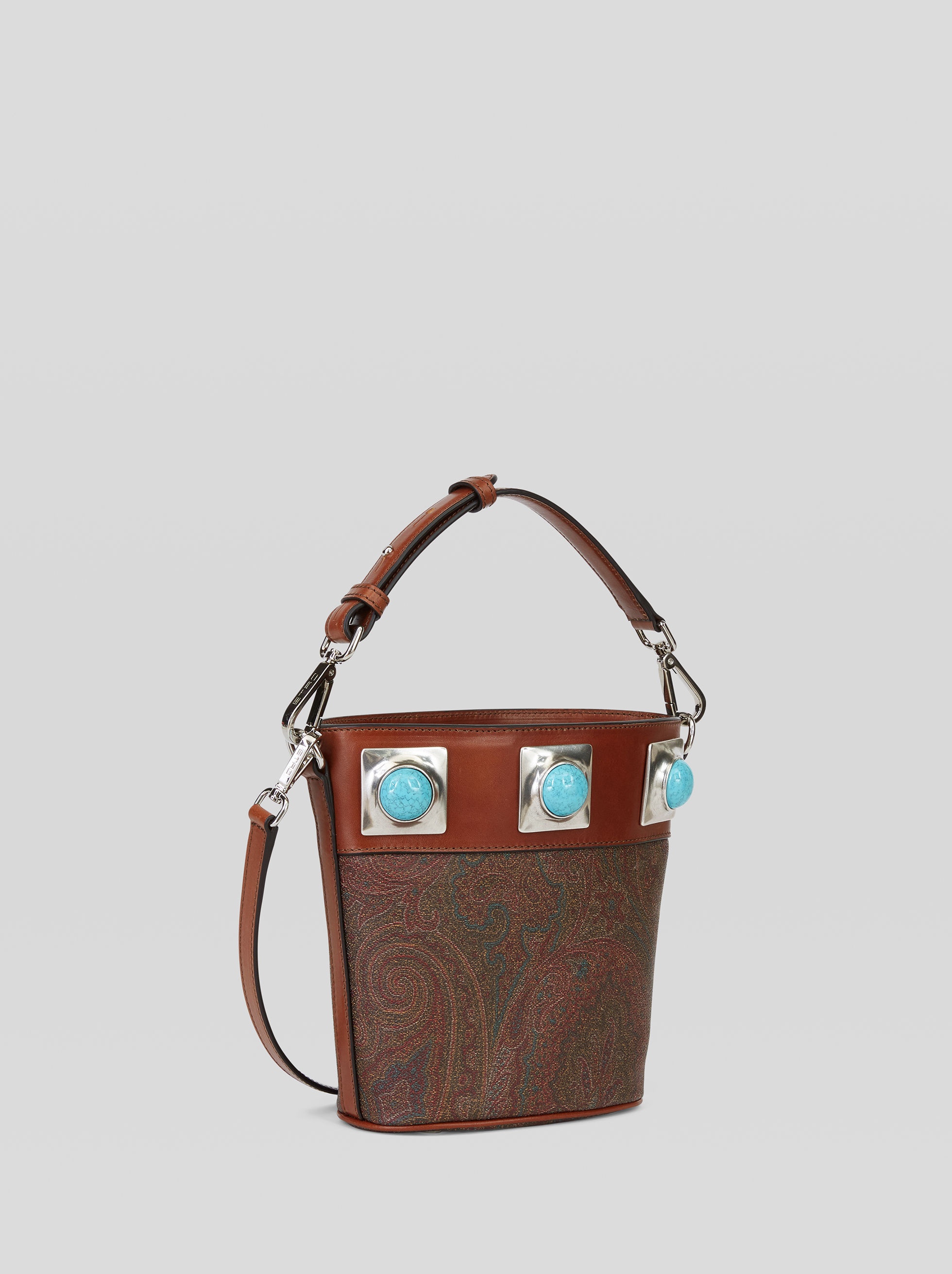 CROWN ME PAISLEY BUCKET BAG WITH TURQUOISE STUDS - 5