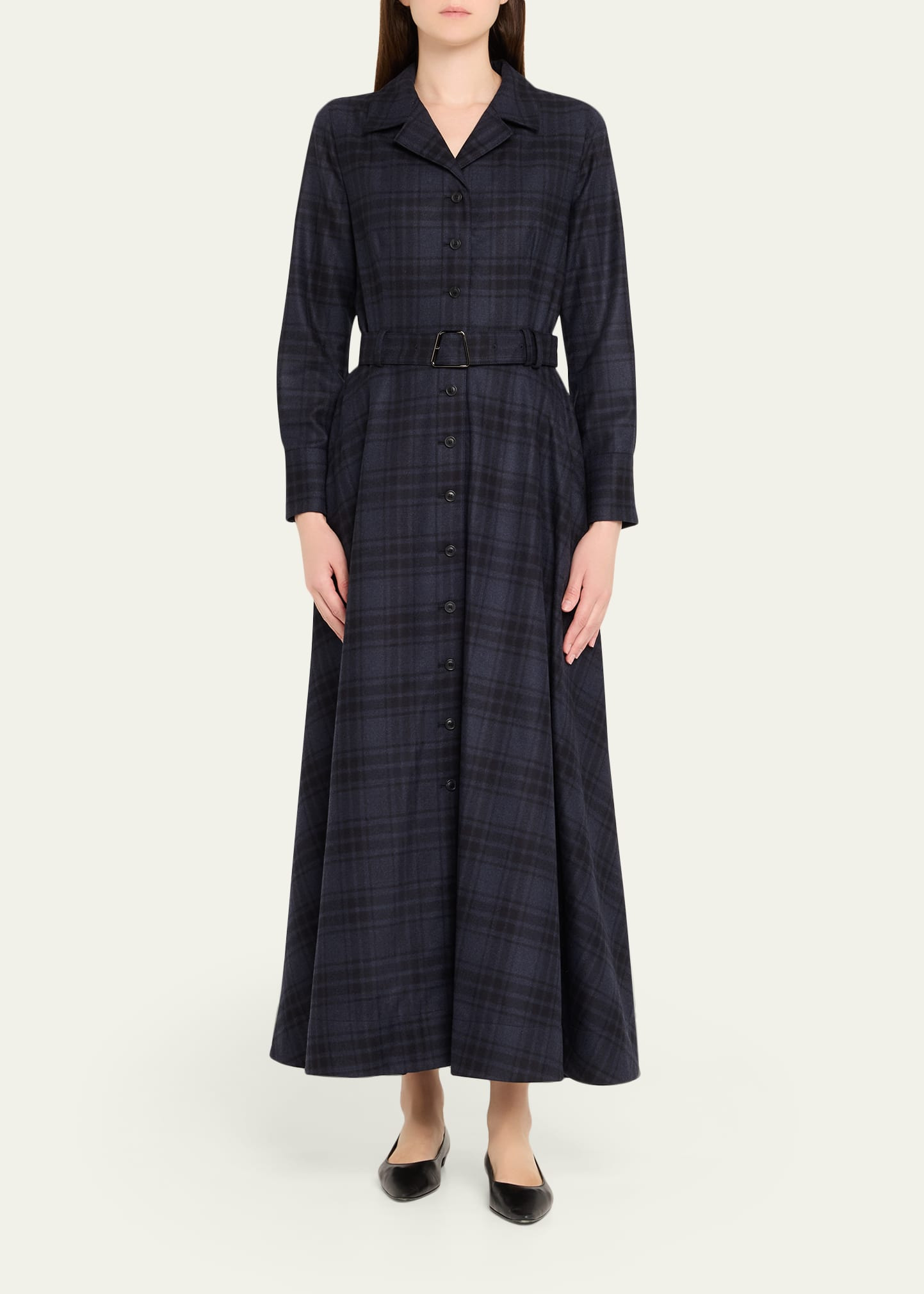 Flannel Plaid Belted Long-Sleeve Maxi Shirtdress - 2