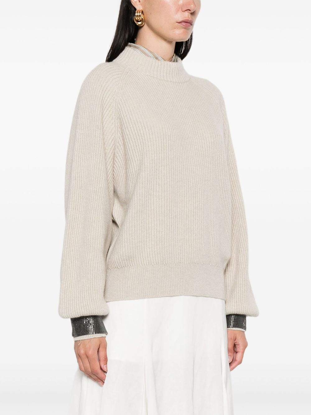ribbed embellished-cuff sweater - 3