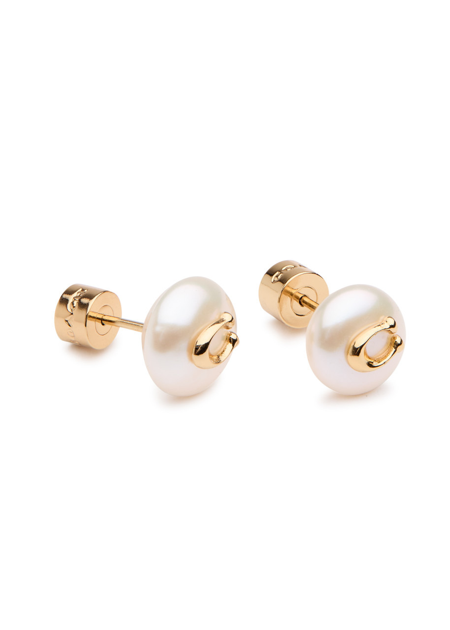 Coach Logo Faux Pearl Stud Earrings - 3