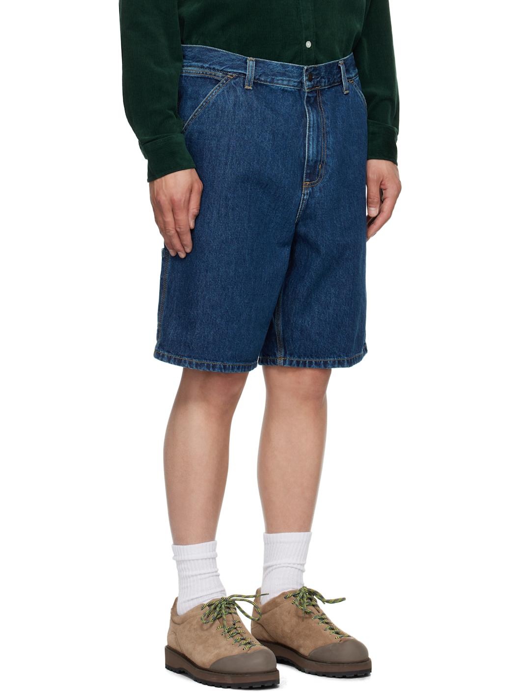Blue Single Knee Denim Shorts - 2