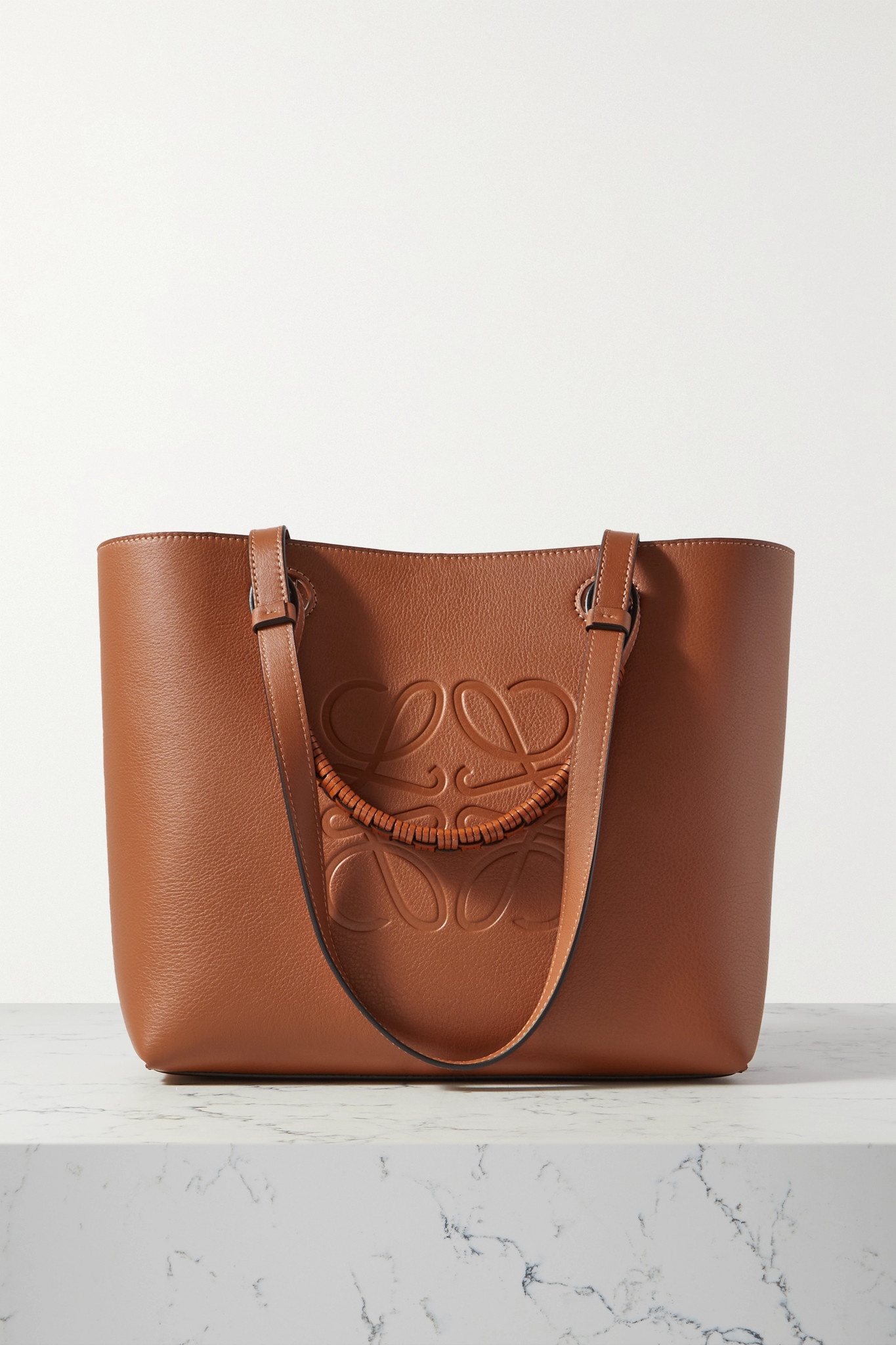 Anagram small debossed textured-leather tote - 1