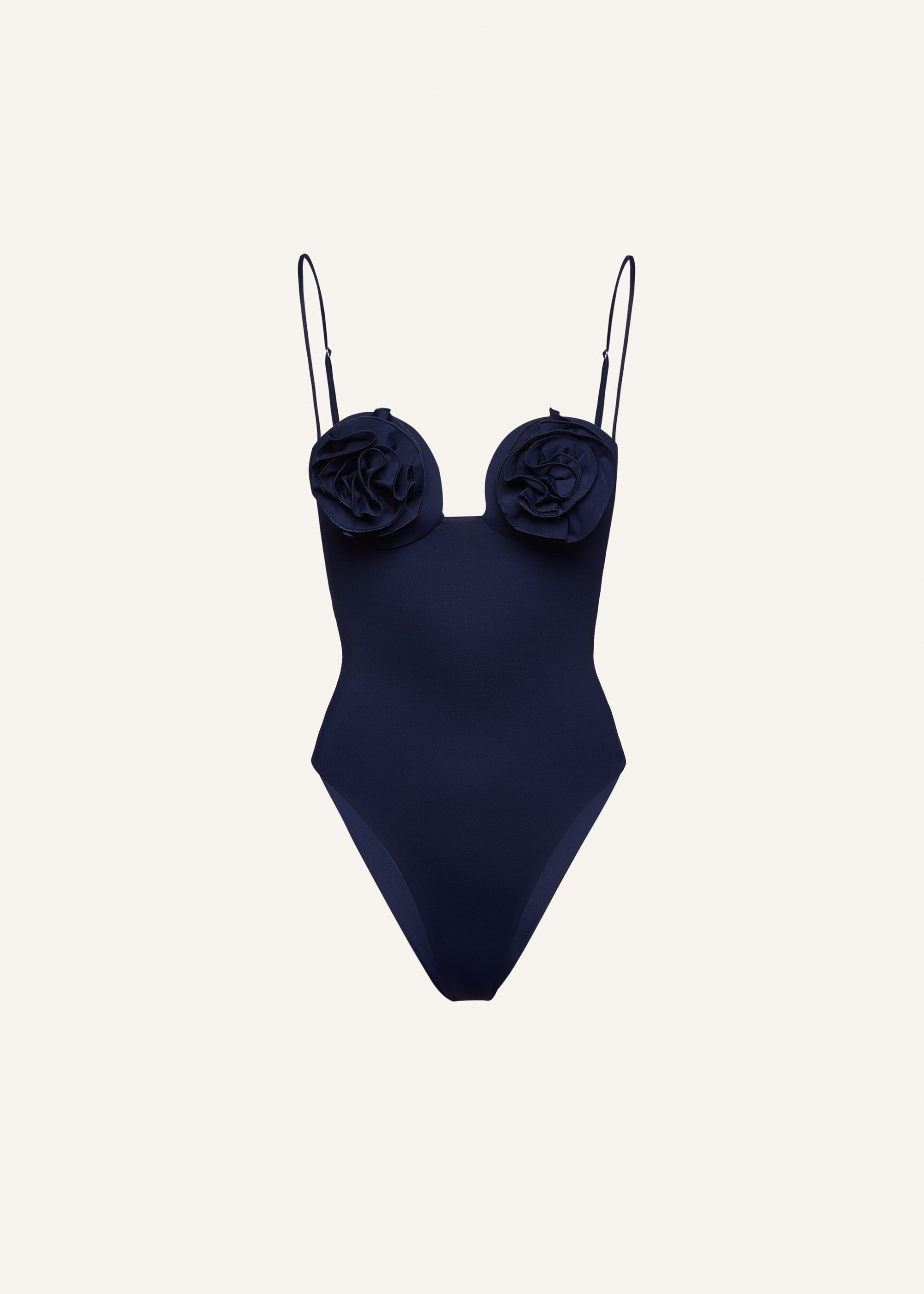 3D flower retro bustier swimsuit in navy - 1