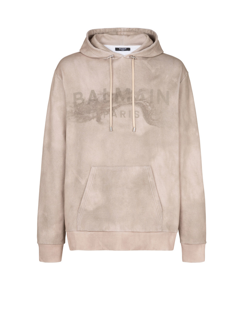 Hoodie in eco-responsible cotton with Balmain Paris desert logo print - 1