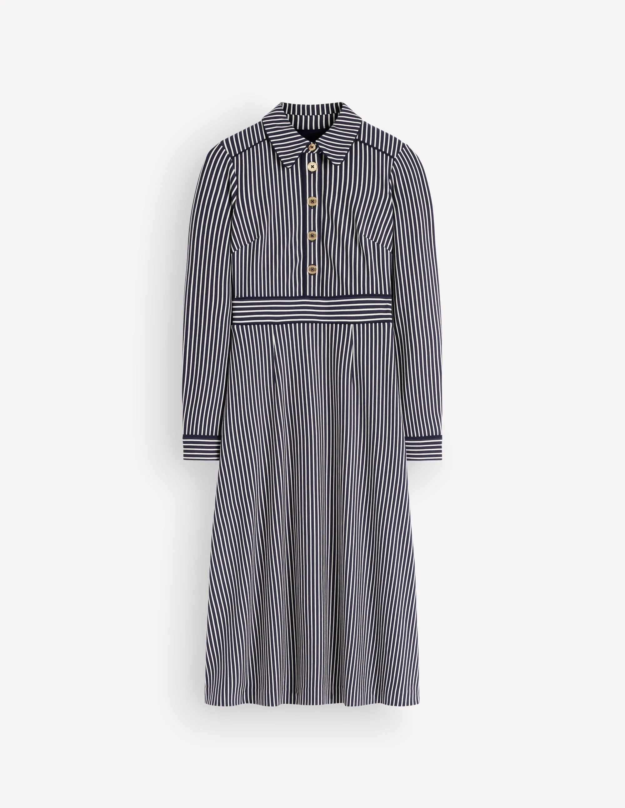 Etta Piping Detail Ponte Dress-Navy, Ivory Stripe - 1