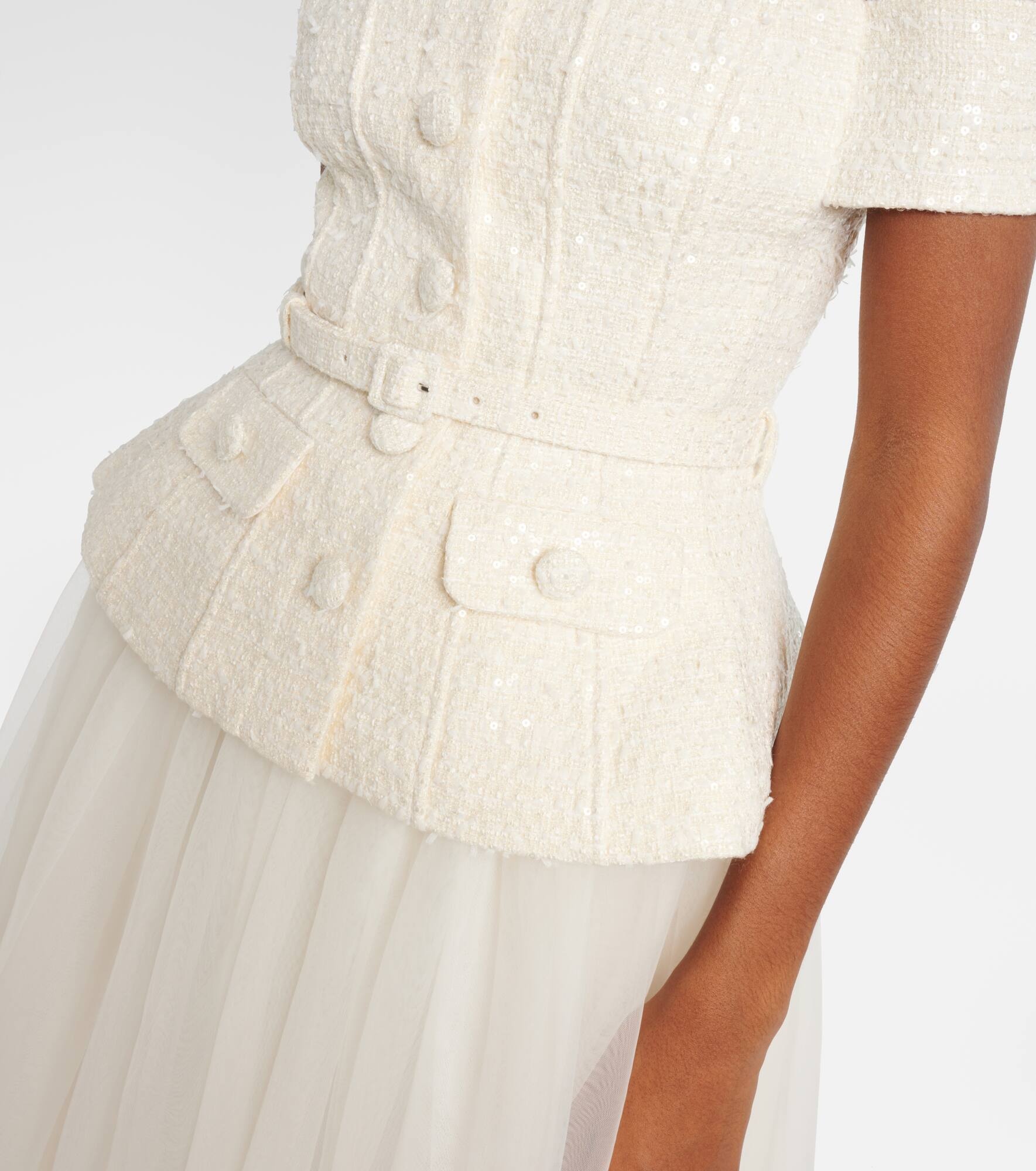 Bridal sequined bow-detail peplum midi dress - 5