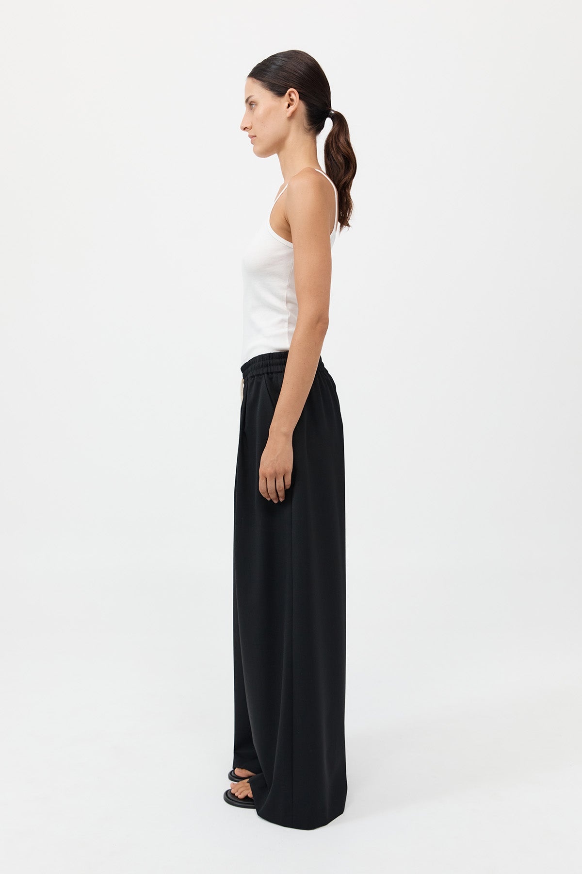 Wool Drawstring Pants - Black - 4