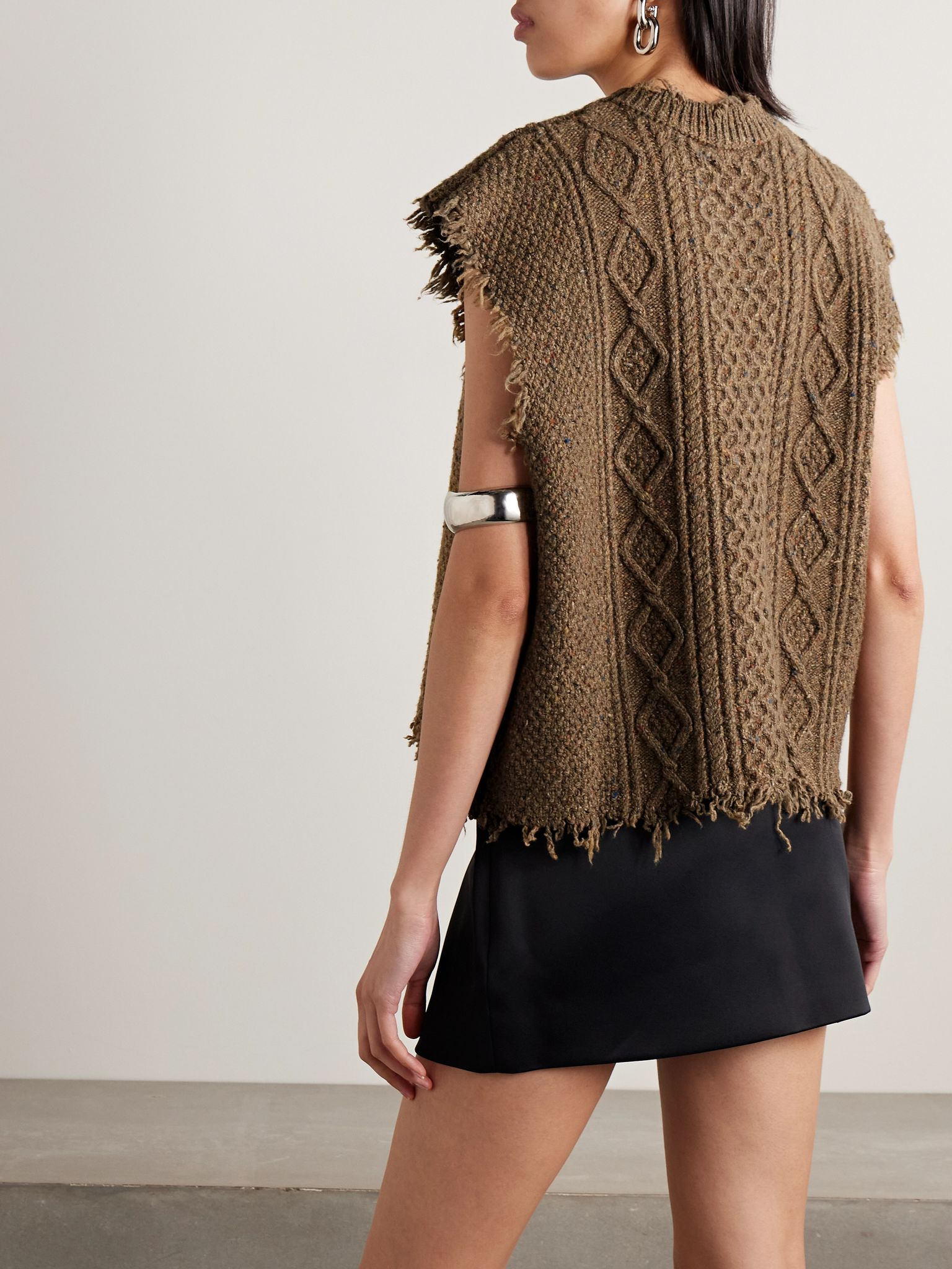 Boyfriend frayed cable-knit wool-blend vest Brown - 3