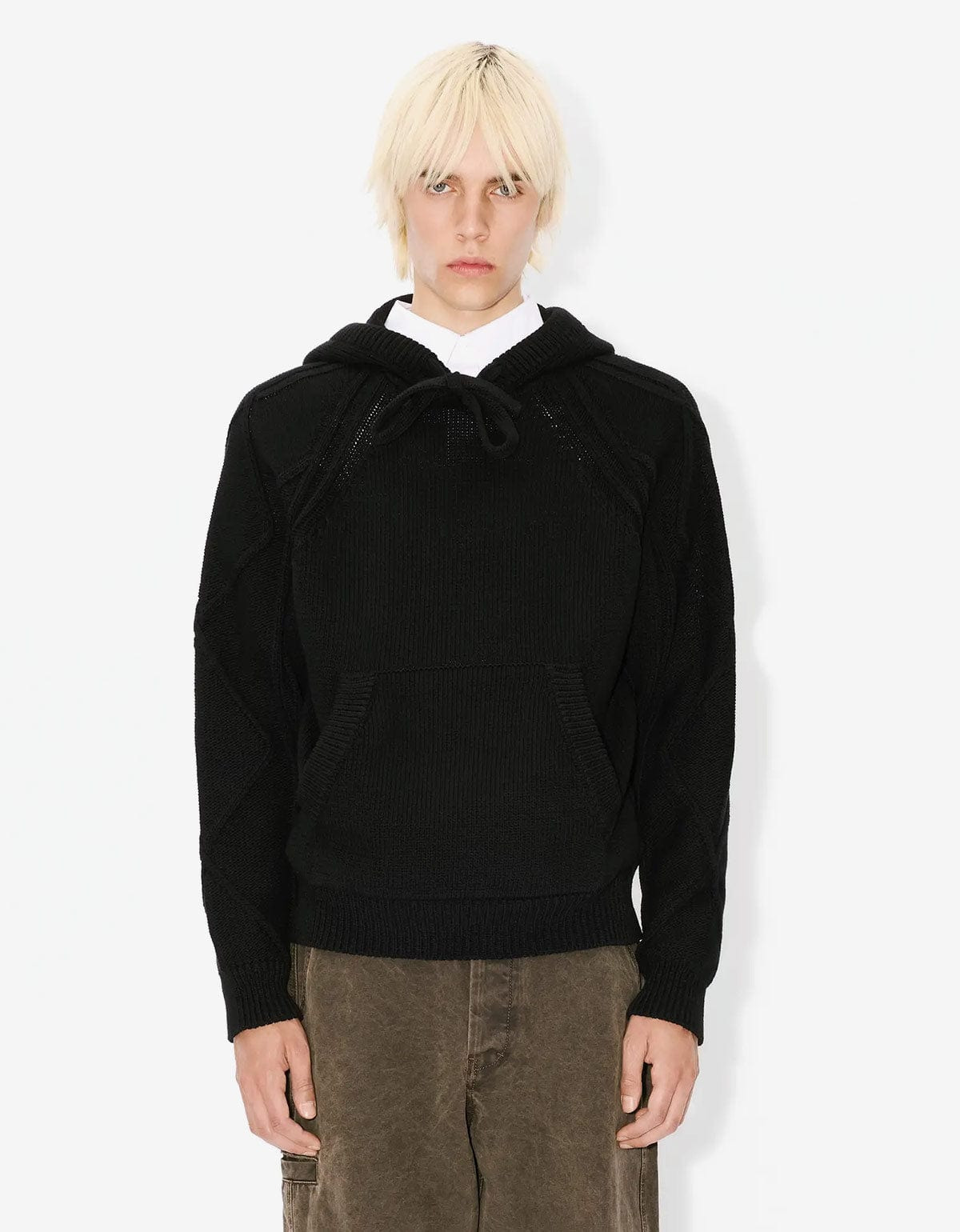 Kenzo Black Hand-Embroidered Cable Knitted Hoodie - 3