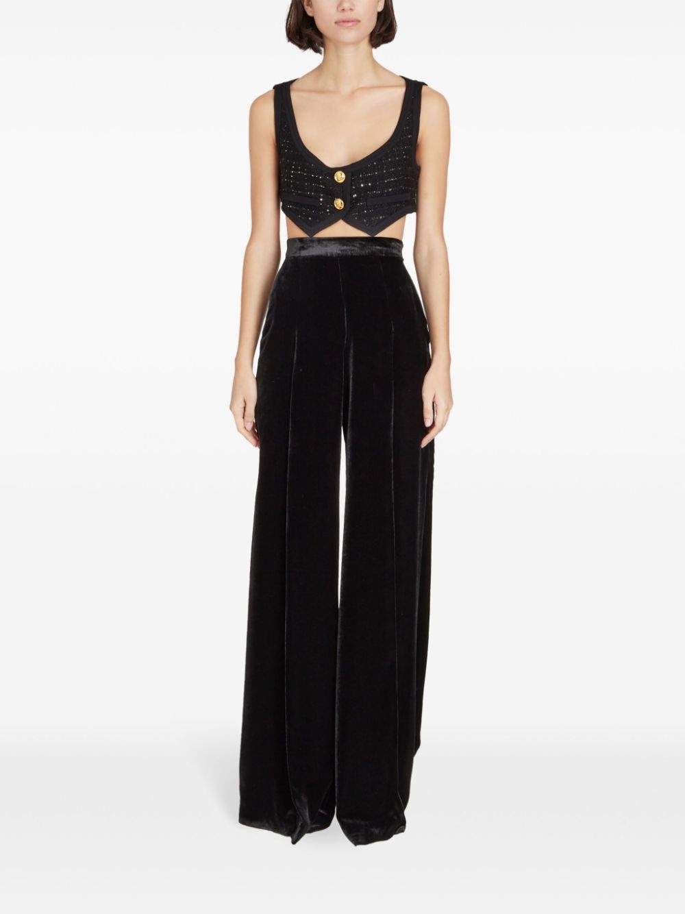 high-rise wide-leg velvet trousers - 2