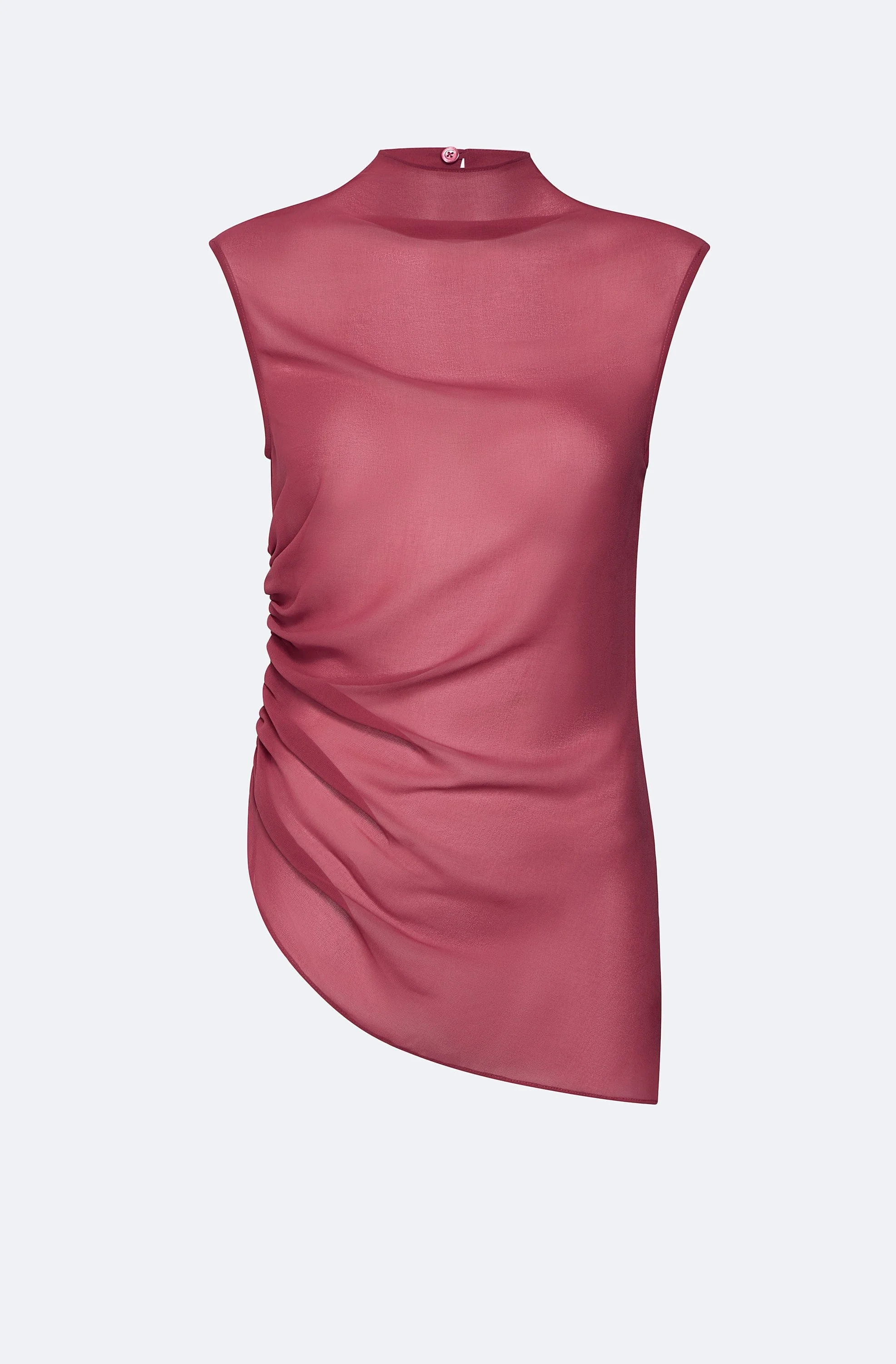 Lightweight Georgette Mock Neck Ruched Top - 1