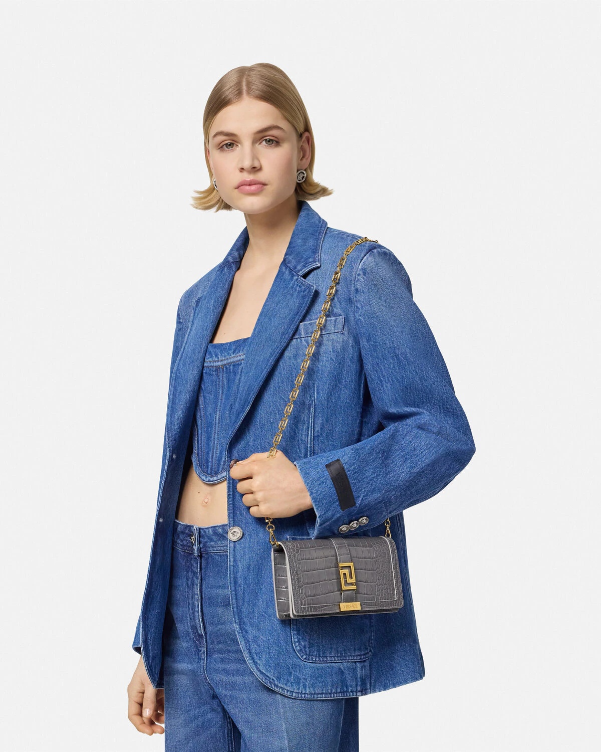 Croc-Effect Greca Goddess Mini Bag - 3