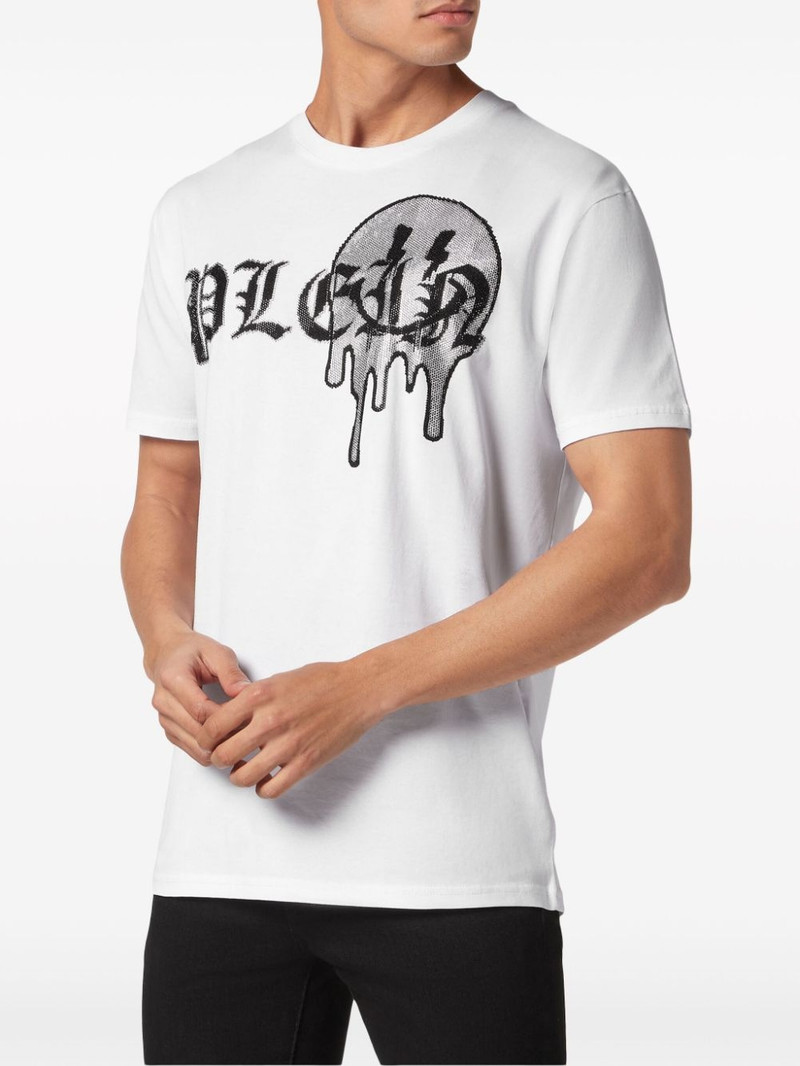 rhinestone-logo cotton T-shirt 3