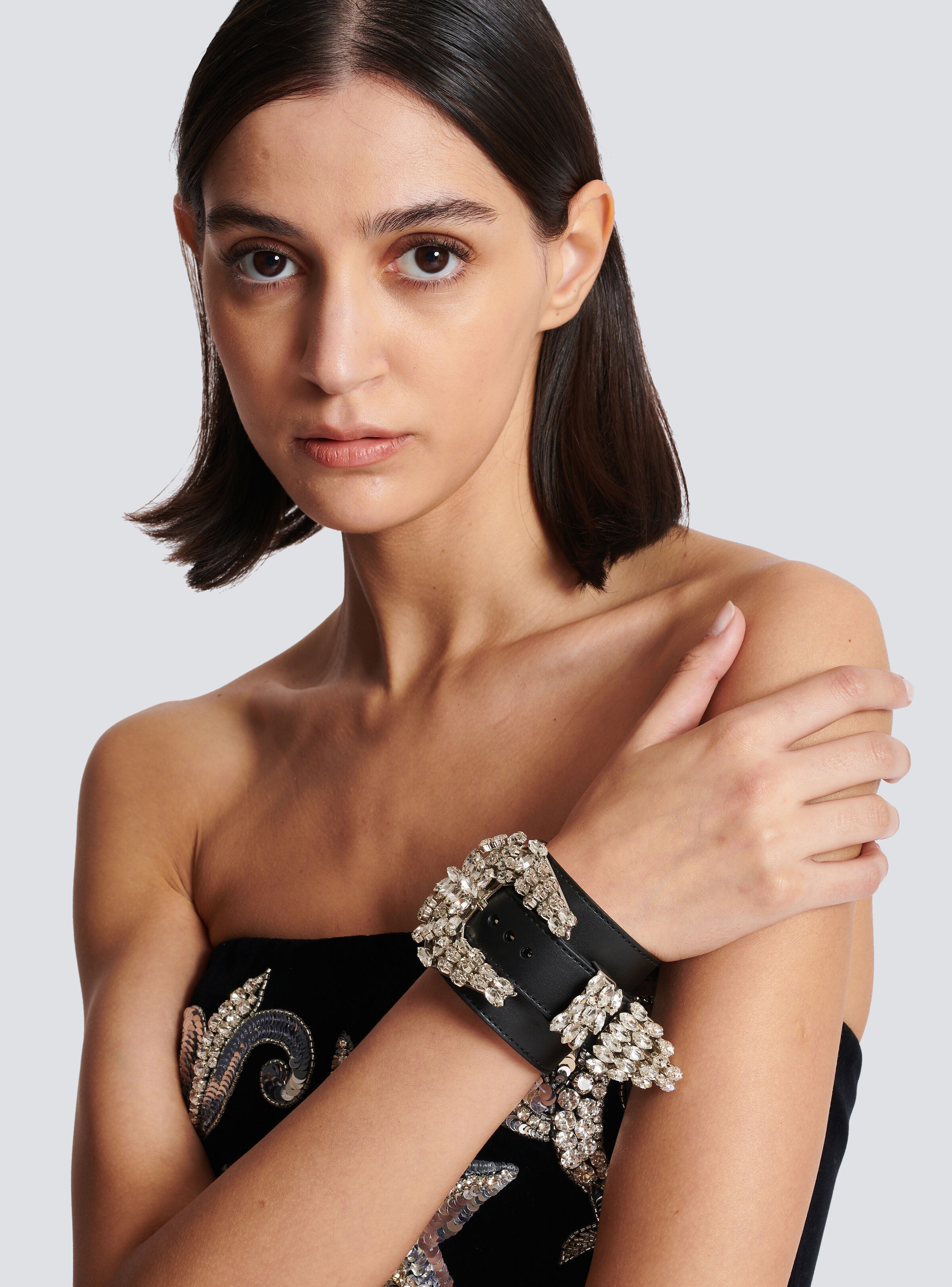 Western leather and crystal bracelet - 4