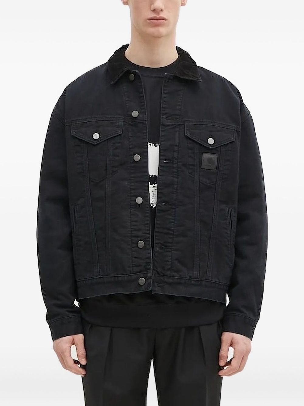 corduroy-collar denim jacket - 1