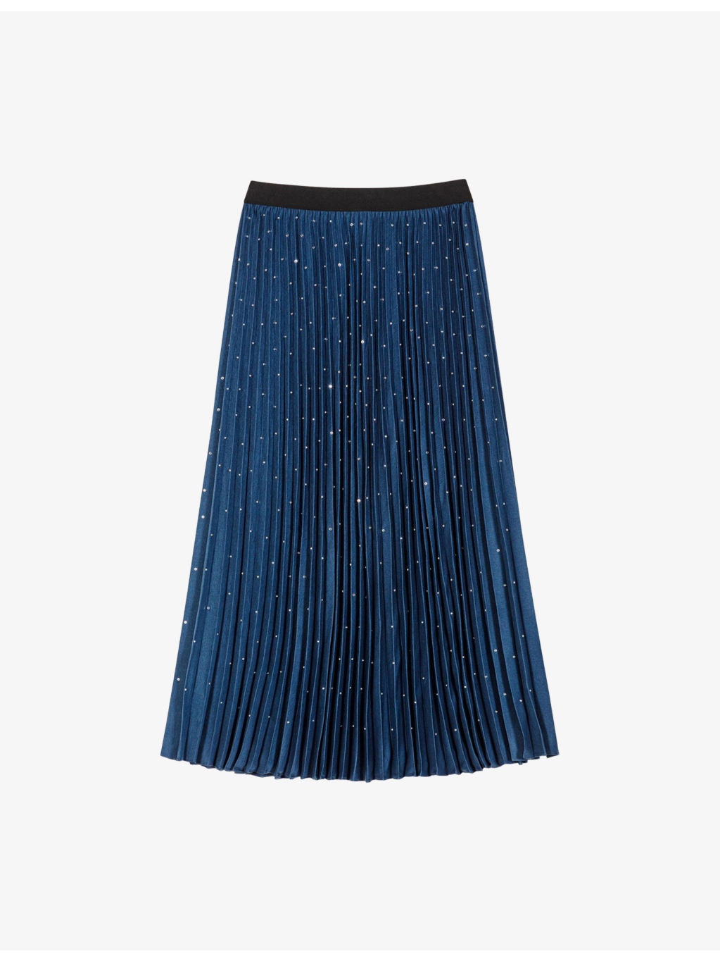 Stud-Embellished Pleated Woven Midi Skirt - 1