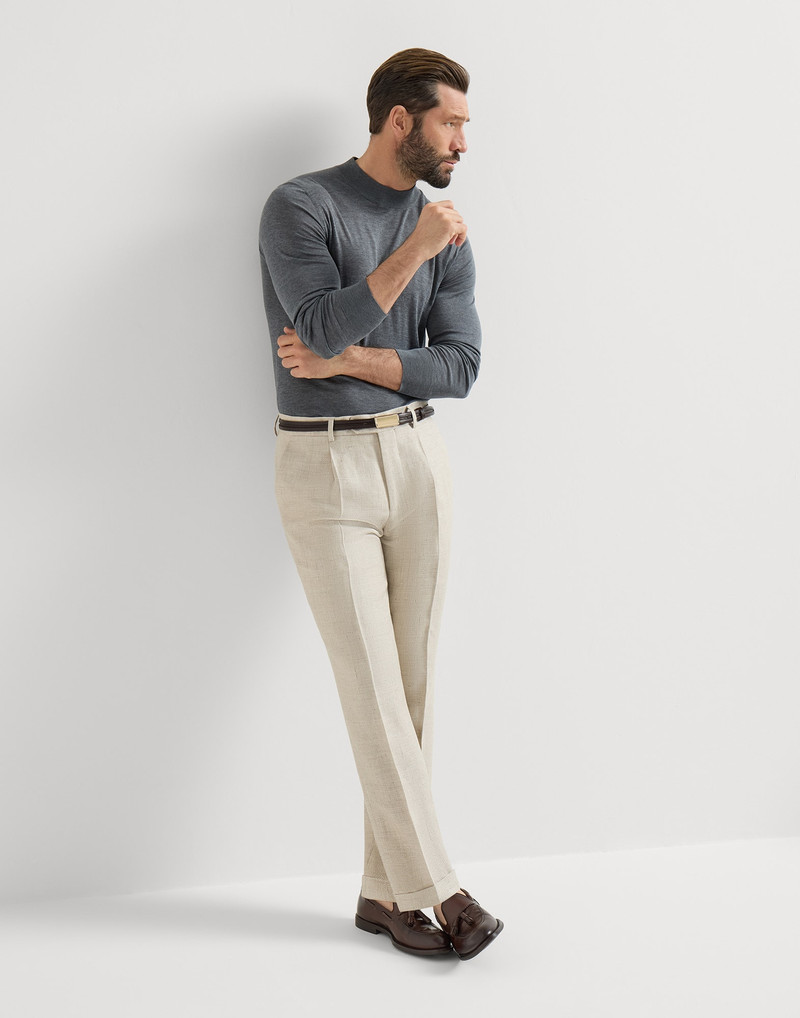 Silk, linen and wool hopsack trousers with pleat 5