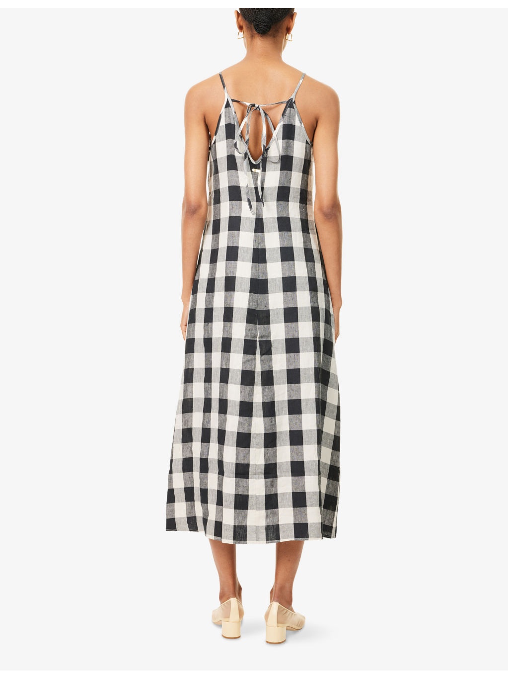 Maya Check-Print Linen Midi Dress - 4