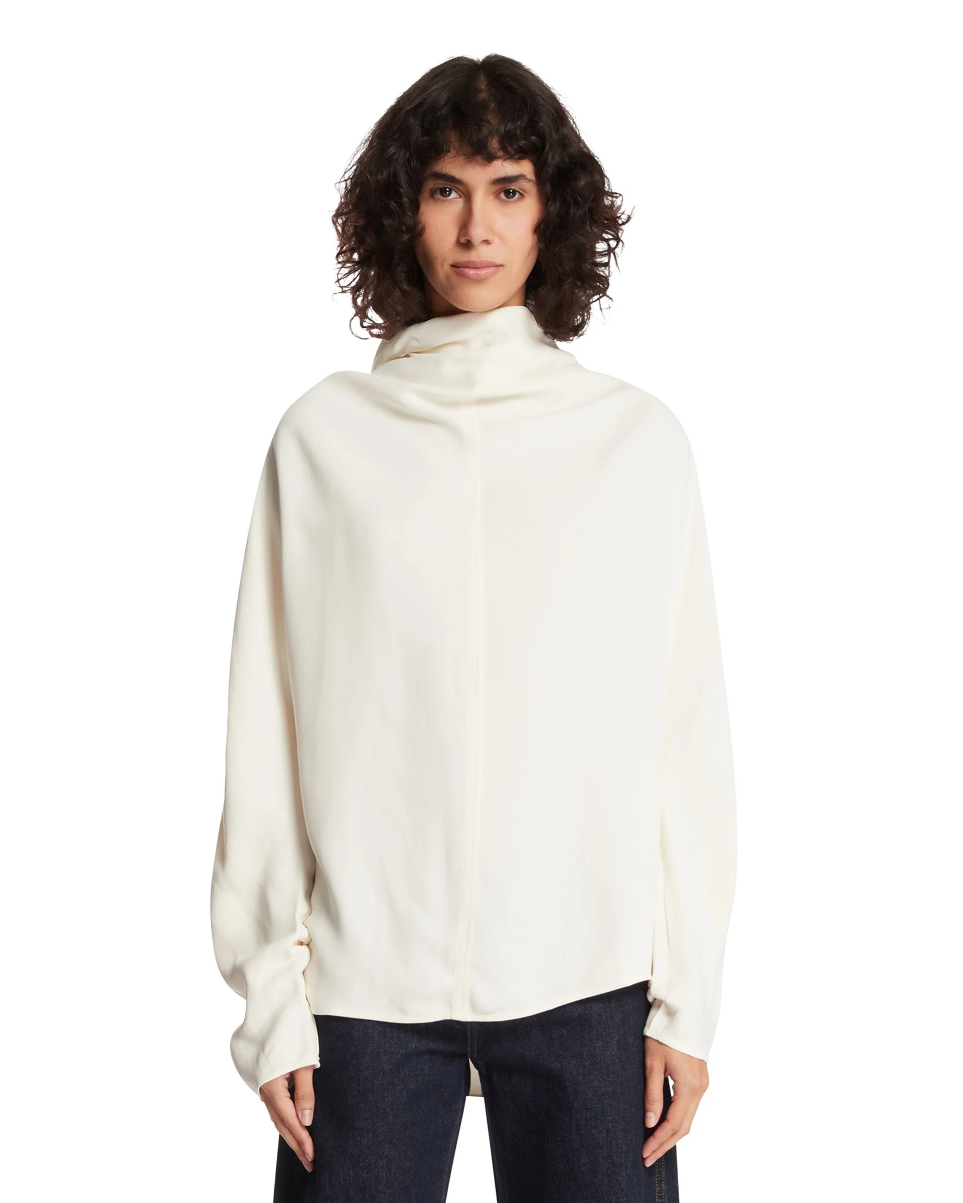White Viscose Blouse With Scarf Neckline - 1