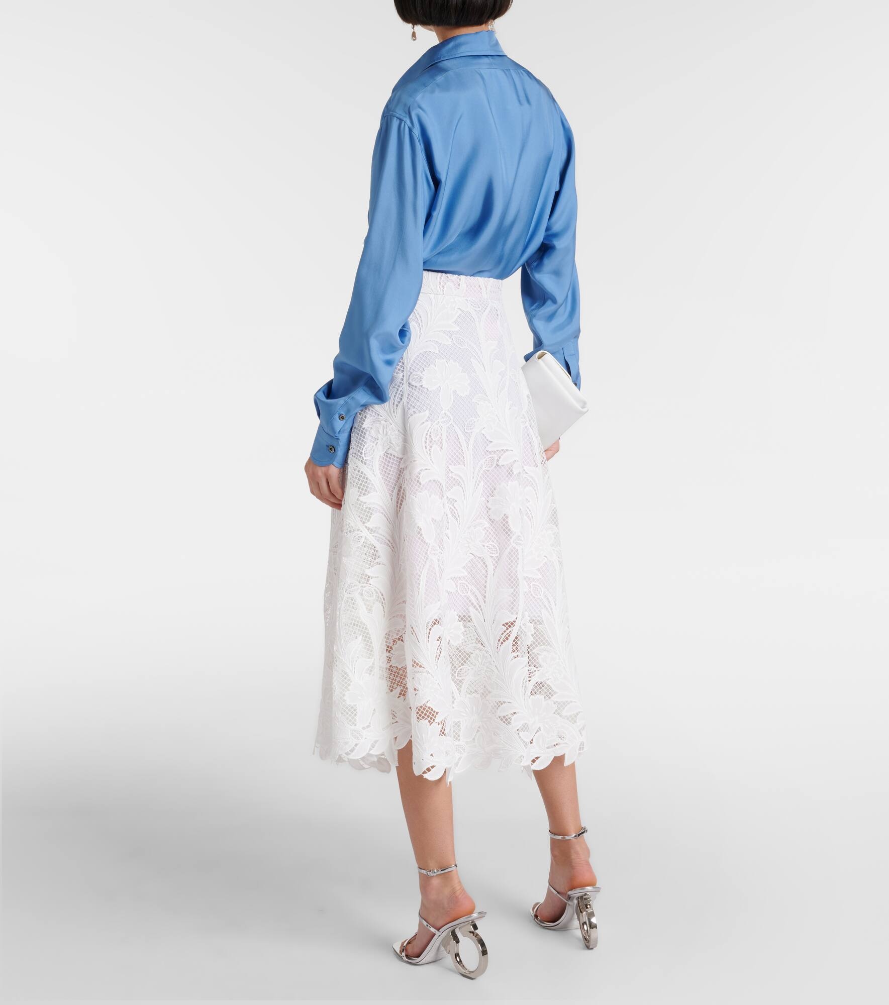 Floral guipure lace midi skirt - 3