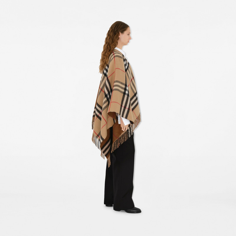 Contrast Check Wool Cashmere Cape 3