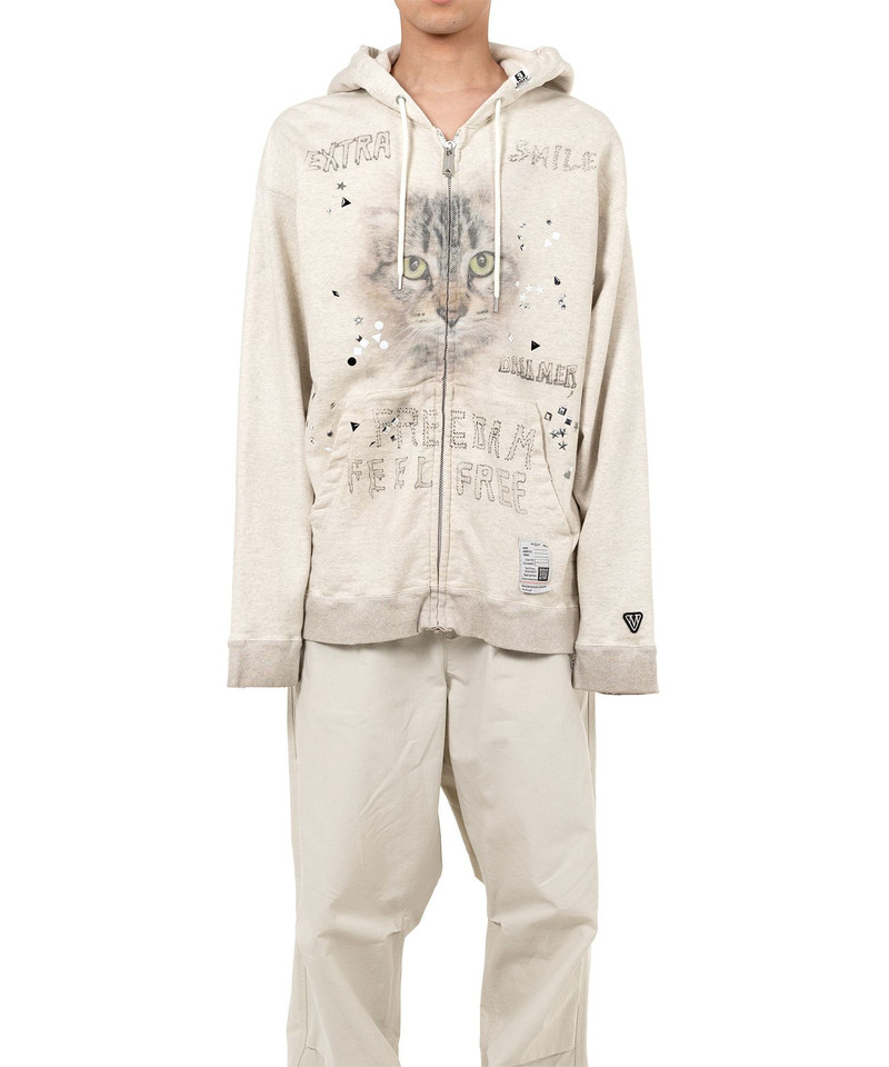 Animal Printed Embellished Distressed Zip-up Hoodie 3