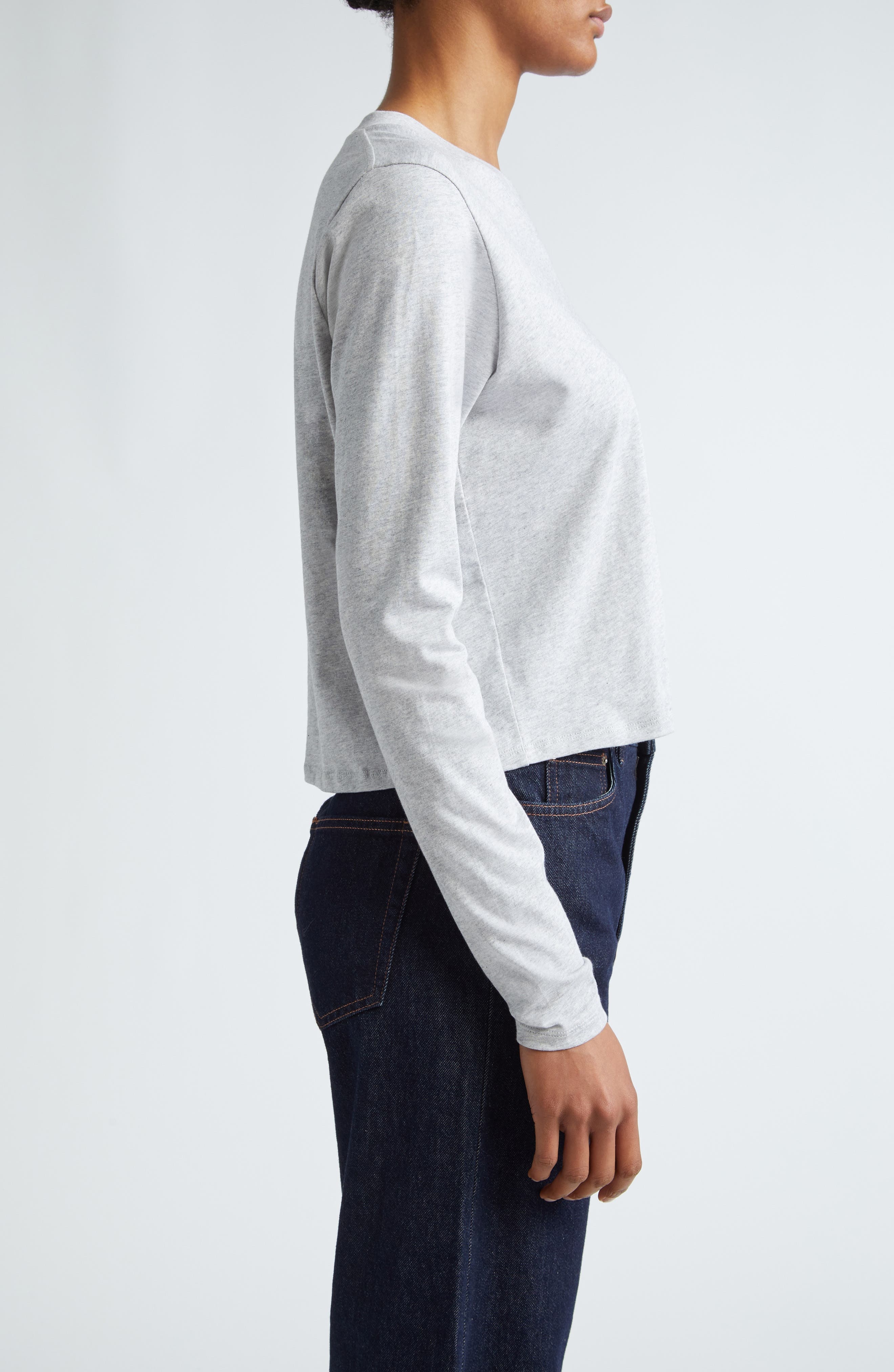 LOULOU DE SAISON Masal Long Sleeve Cotton T-Shirt in Grey Melange at Nordstrom - 3