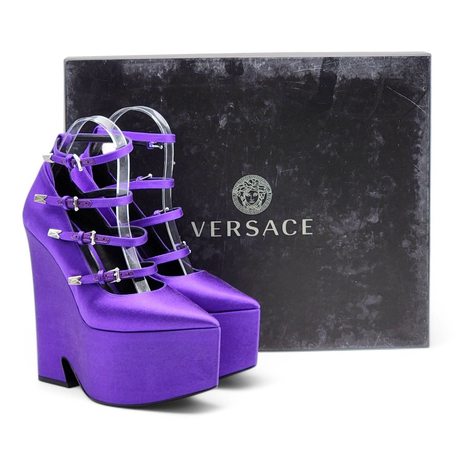 Versace Tempest Strappy Satin Platform Pumps in Purple EU 36.5 US 6 - 7