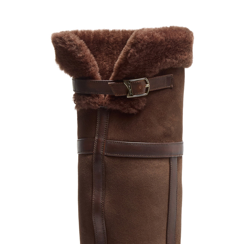 Women's dark brown leather and shearling boot 6