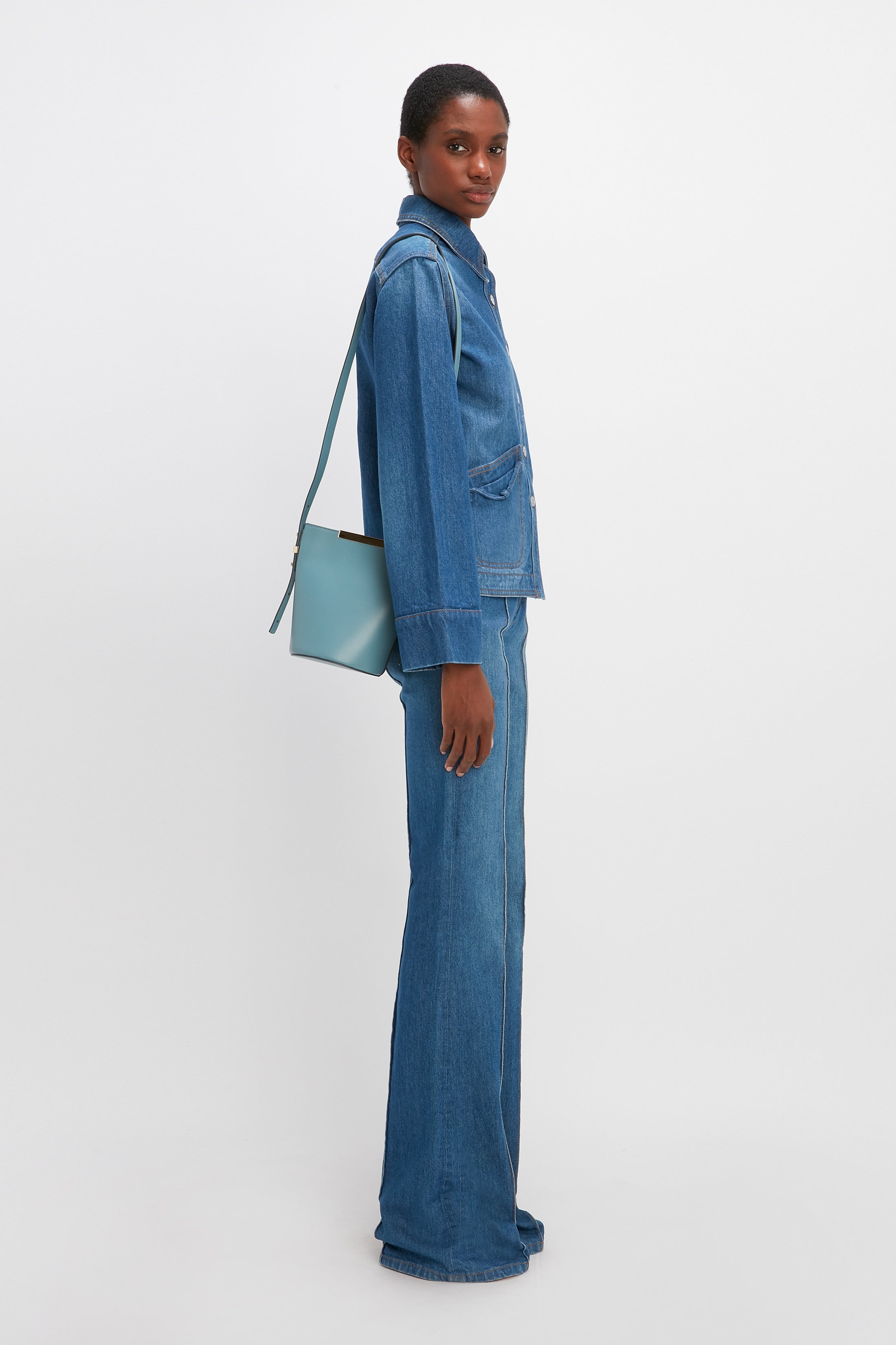 Mini Bucket Bag In Powder Blue Leather - 5