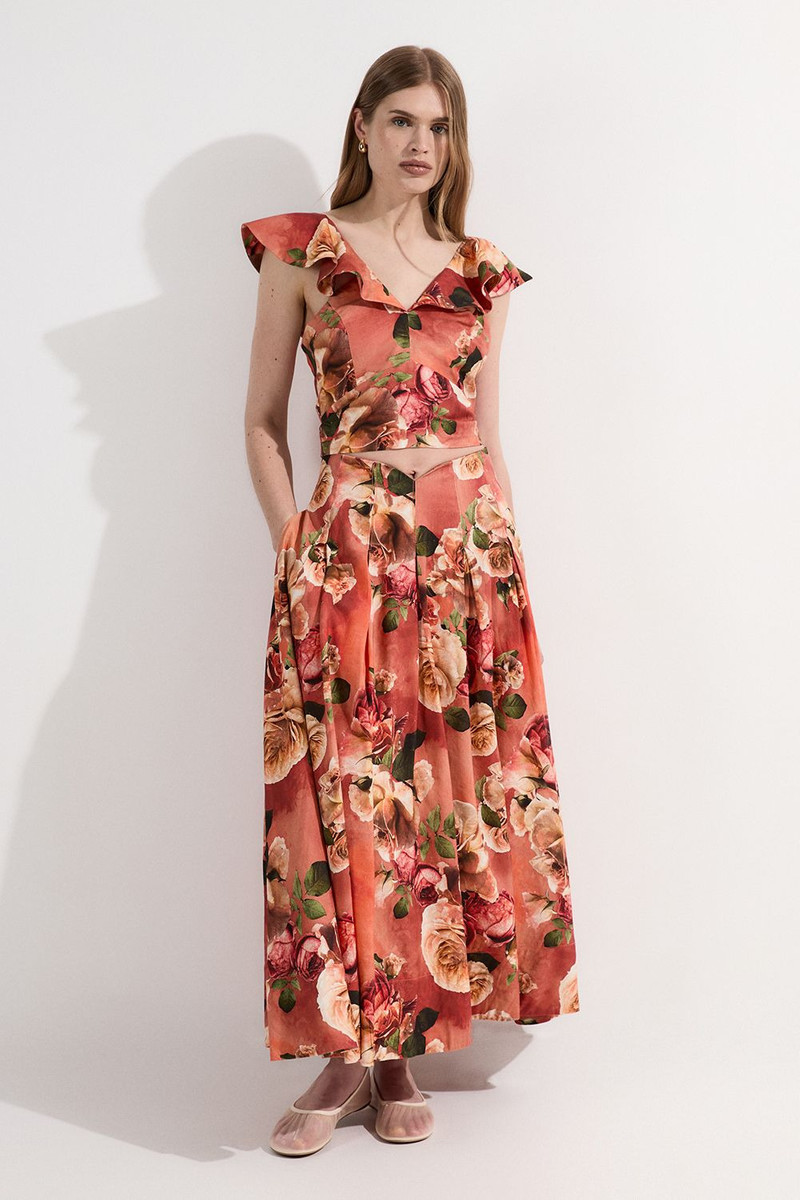 Linen Viscose Floral Printed Woven Ruffle Detail Top 3