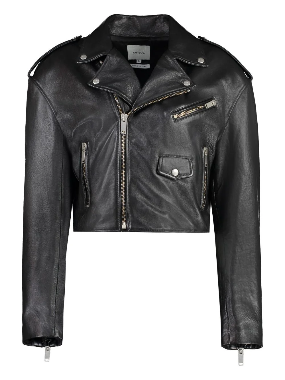 cropped biker leather jacket - 1