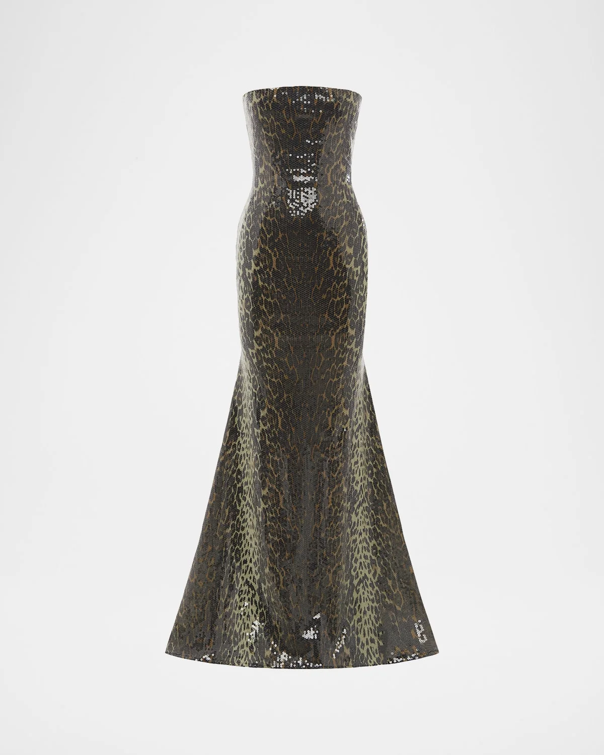 Strapless Leopard-Print Sequined Longline Trumpet Gown - 1