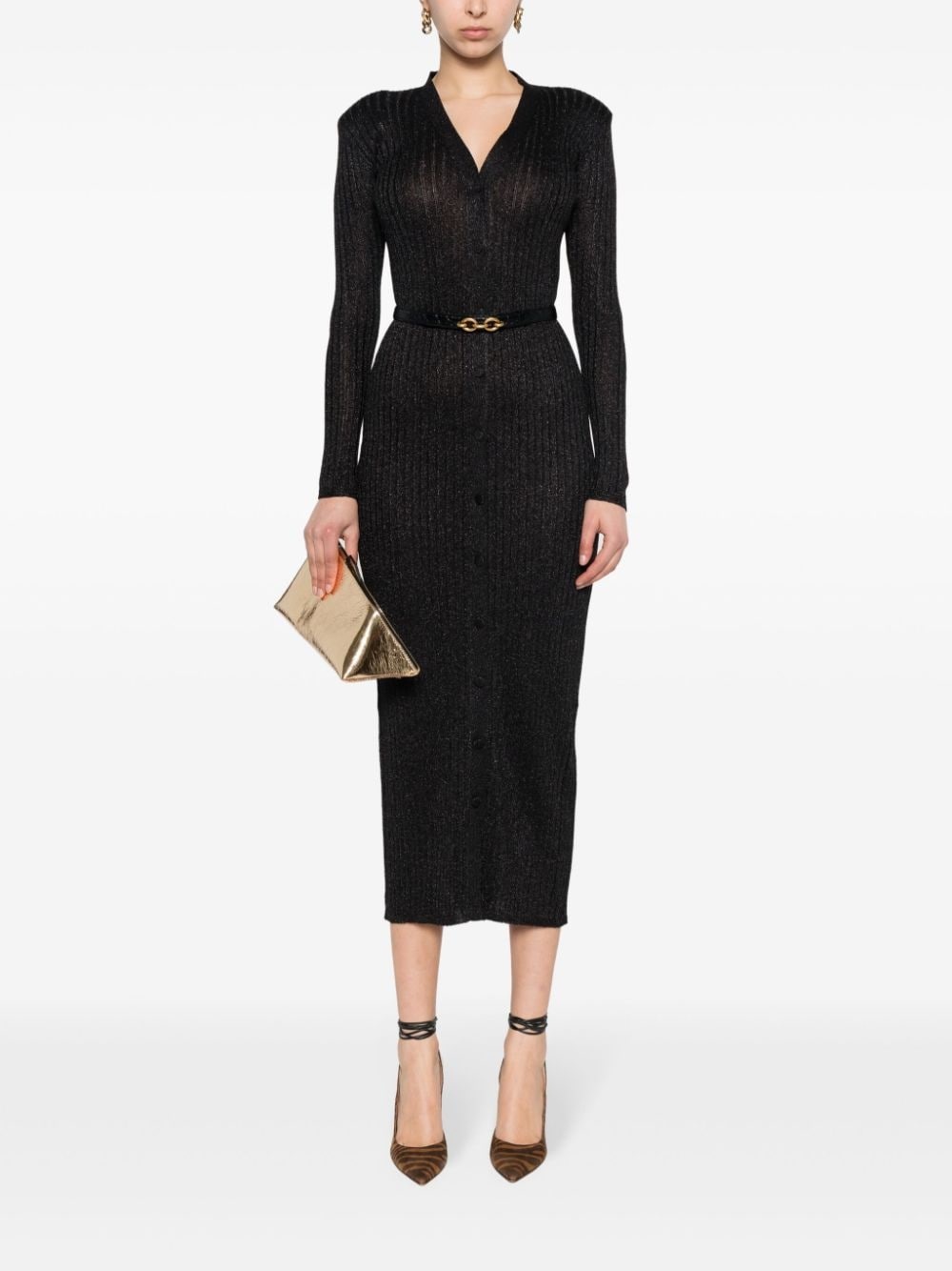metallic-threading knitted maxi dress - 2