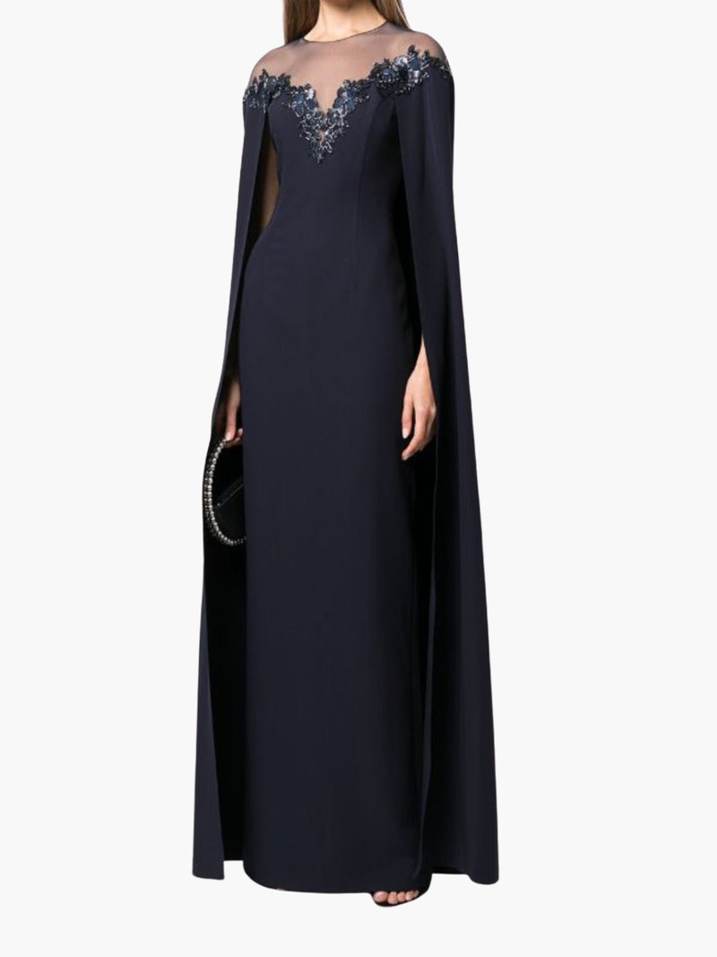 ILLUSION NECK CREPE GOWN 1
