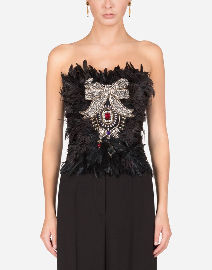 Feather bustier with crystal rhinestone decoration - 1