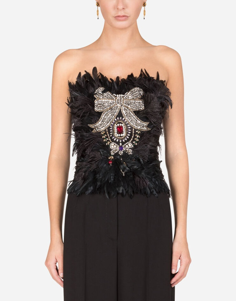 Feather bustier with crystal rhinestone decoration 1