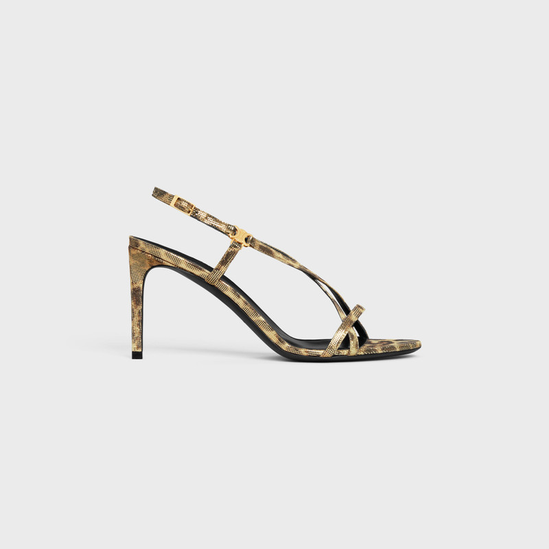 CELINE SOIR CRISS CROSS SANDAL WITH TRIOMPHE in LEOPARD PRINTED LAMINATED SUEDE CALFSKIN 1