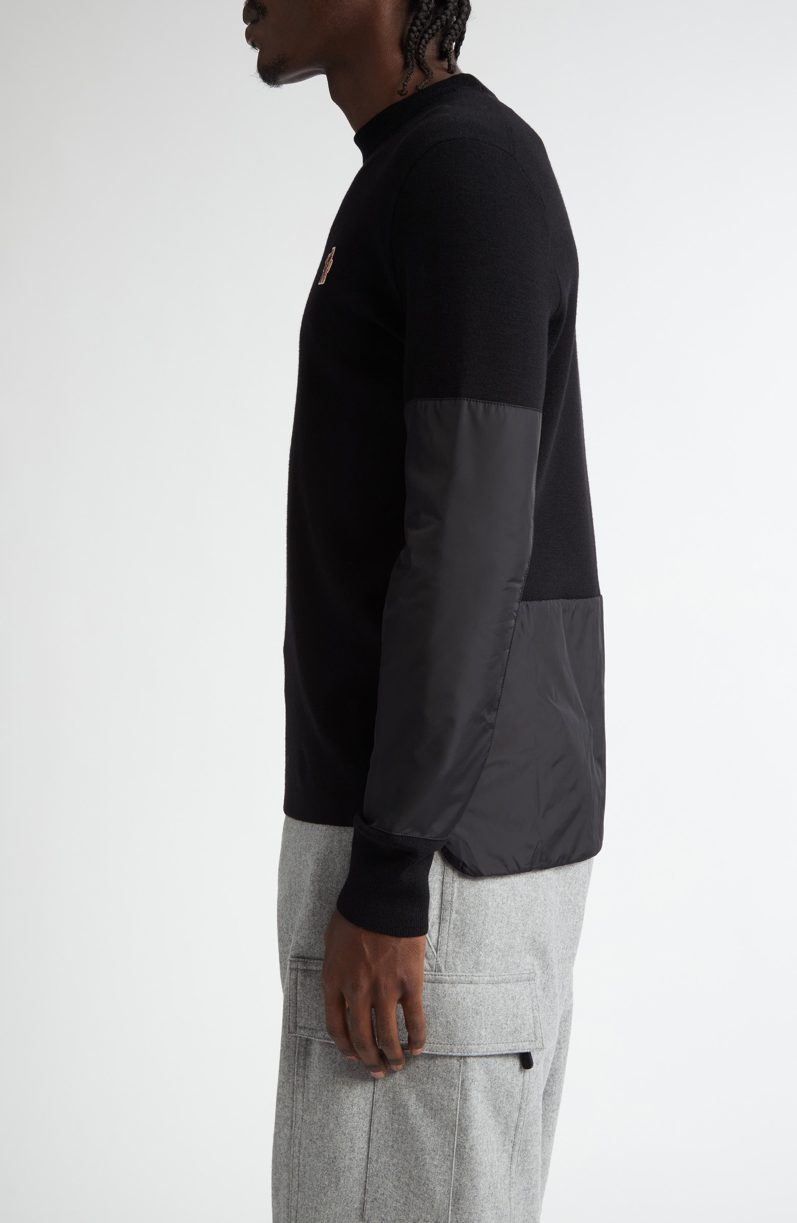 Moncler Grenoble Insulated Wool & Nylon Crewneck Sweater in Black at Nordstrom - 3