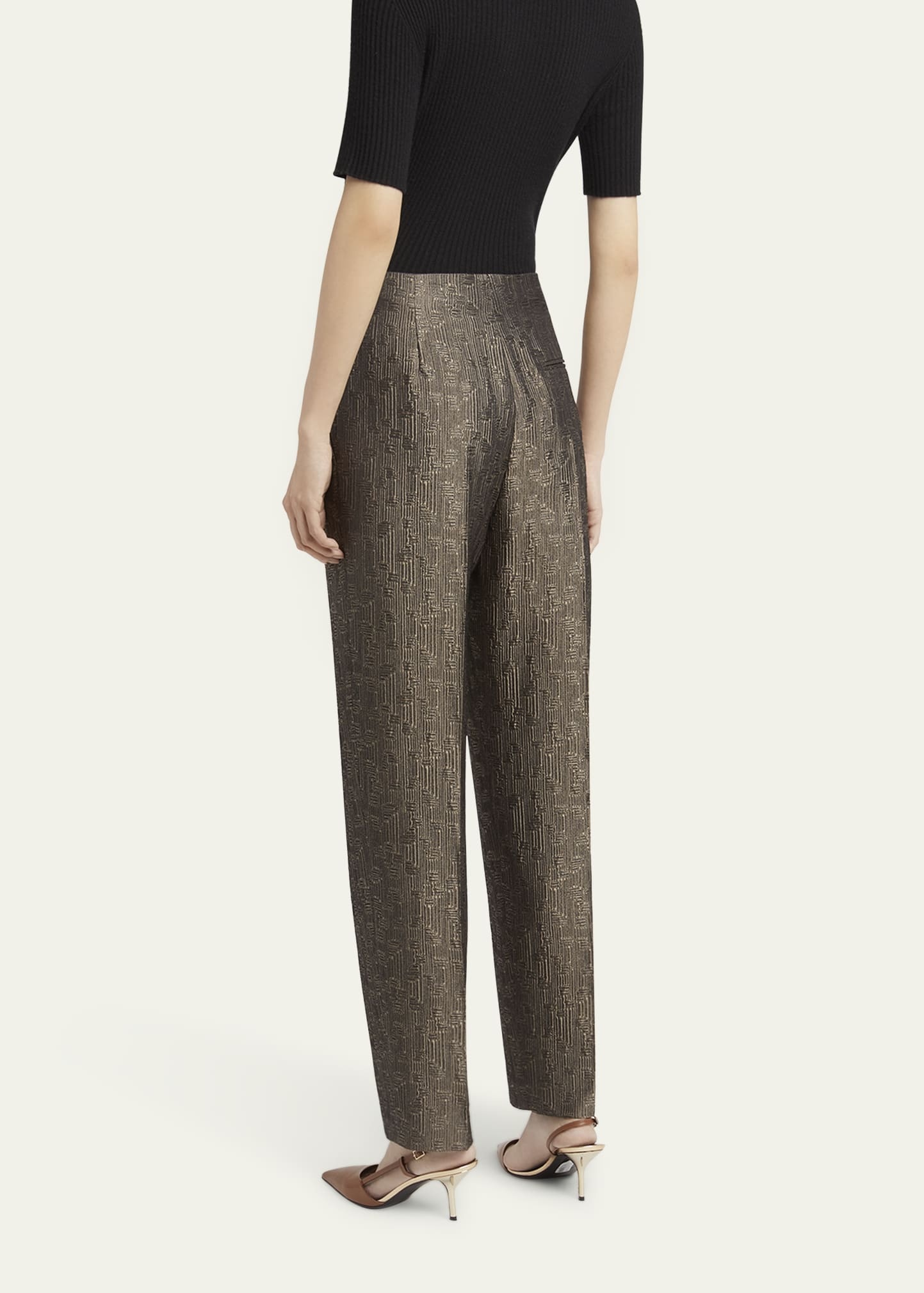 Geo Silk Jacquard Tapered-Leg Trousers - 3