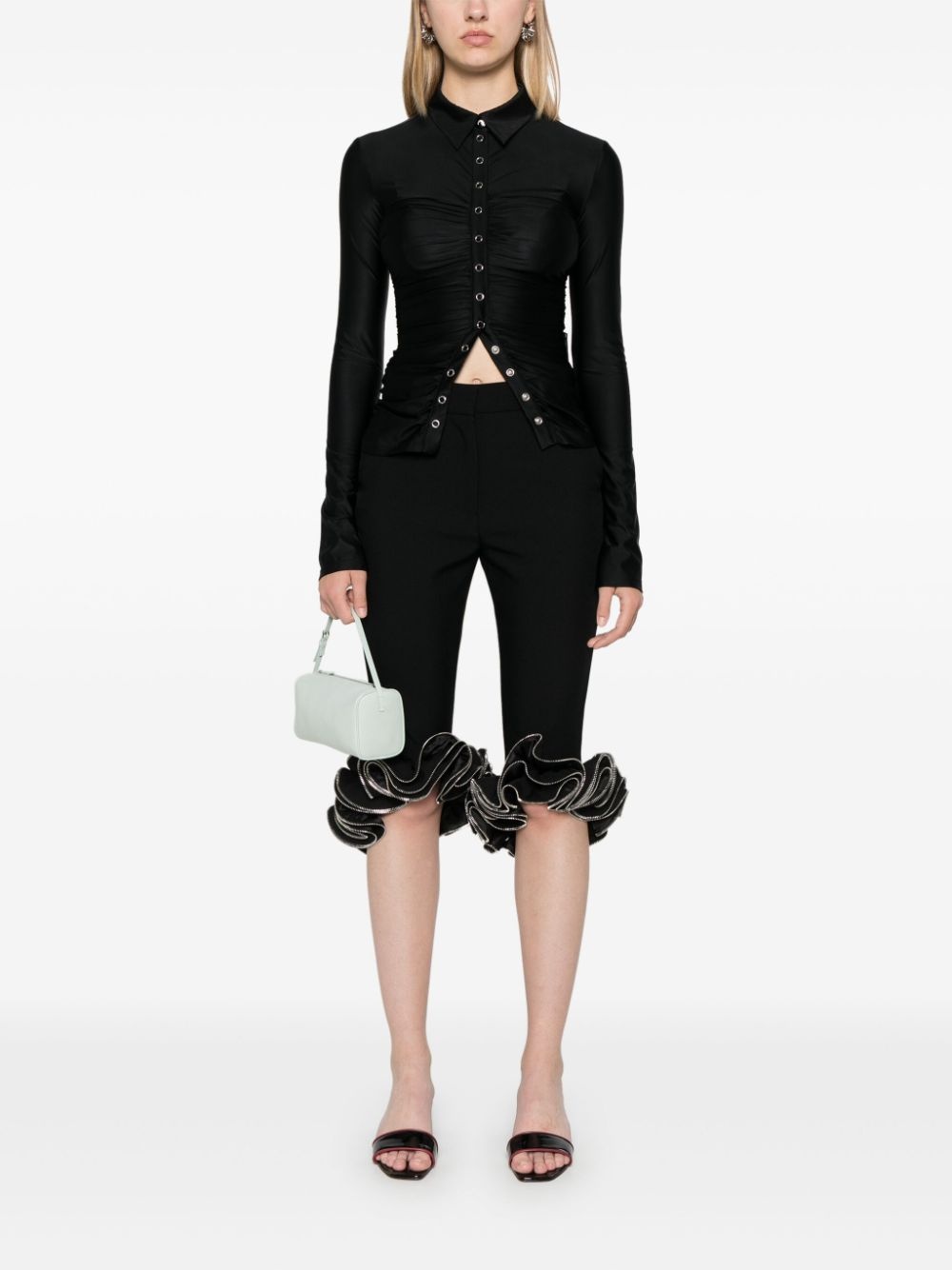 zip-detail ruffled trousers - 2