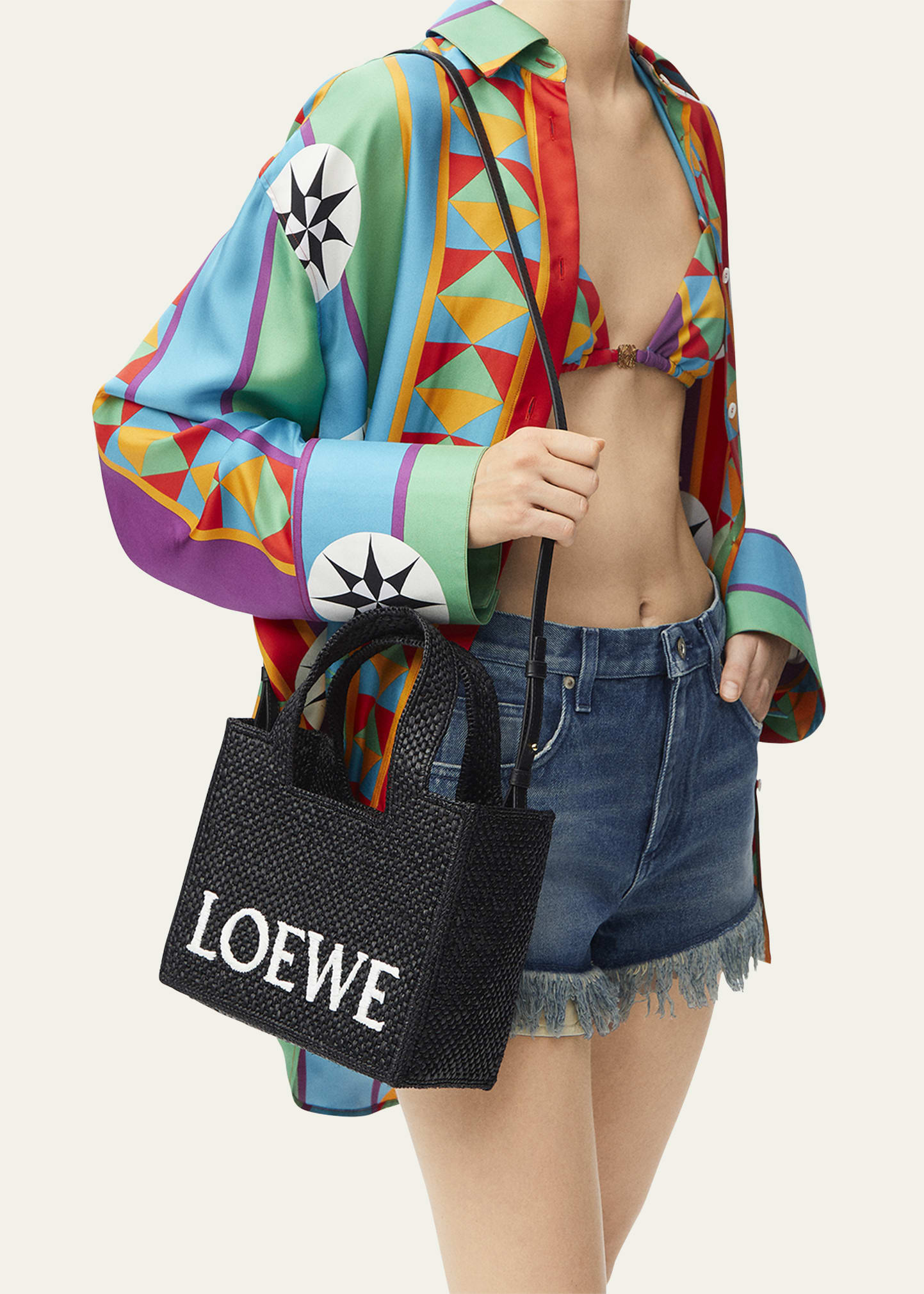 x Paula’s Ibiza Font Logo Small Tote Bag in Raffia - 2