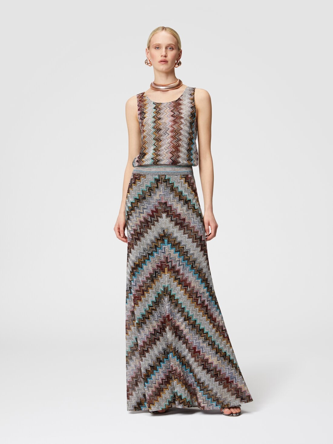 Sleeveless top with lamé slub zigzag motif - 2