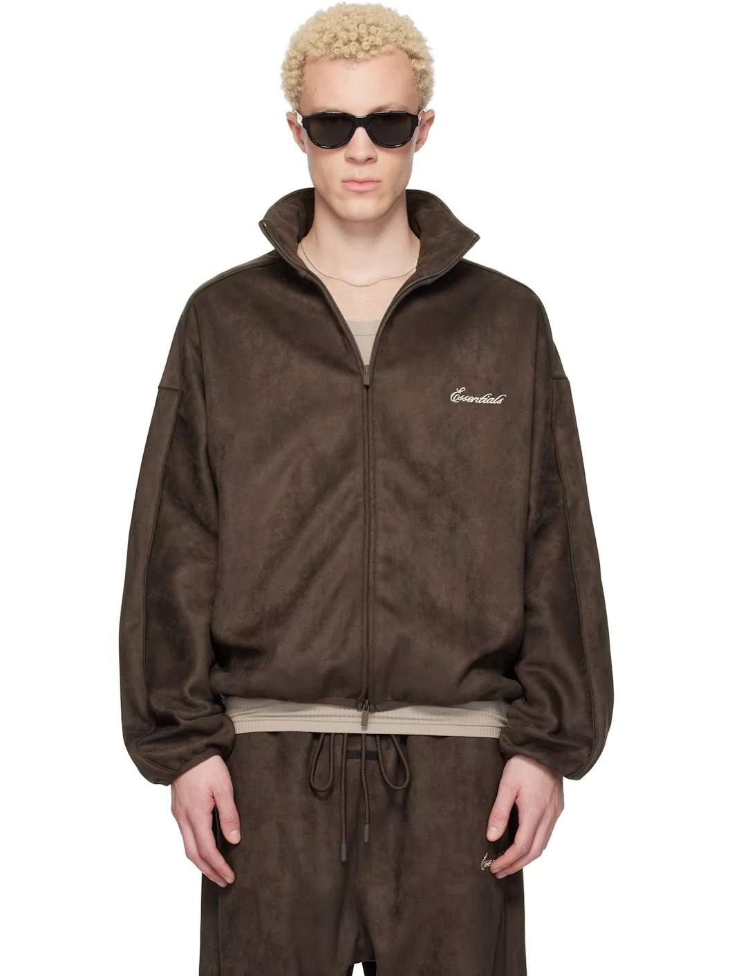 Brown Faux-Suede Fleece Signature Modern Track Jacket - 1