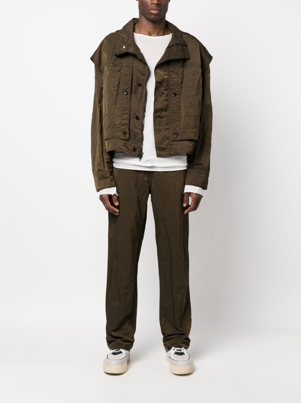 crinckled-finish straight-leg trousers - 3